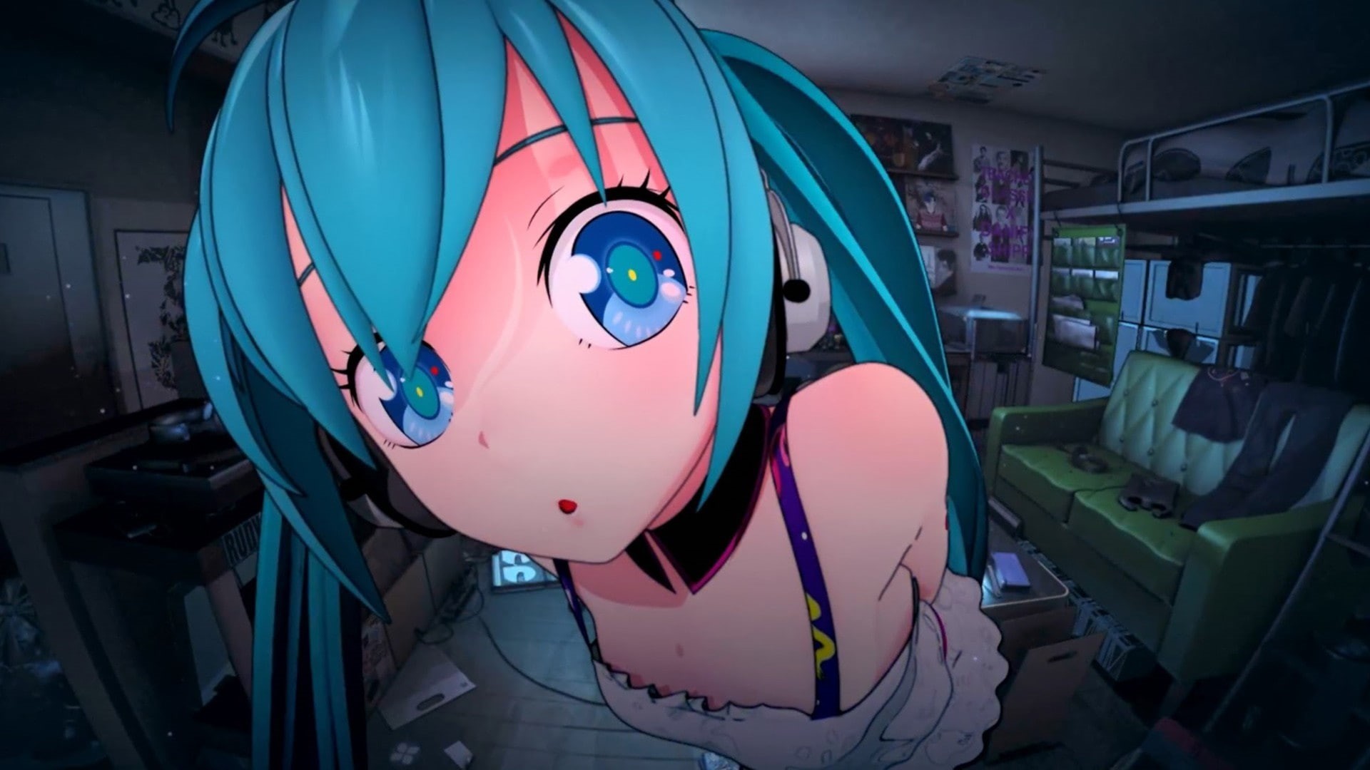 1080P, anime, fisheye lens, anime girls, Hatsune Miku, Vocaloid, HD Wallpaper