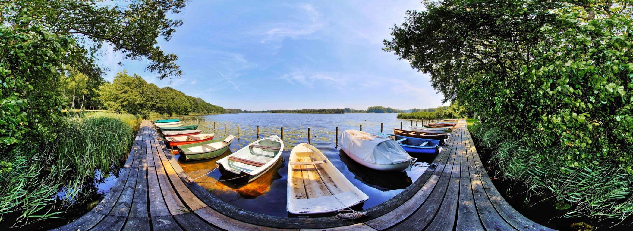 landscape, pier, fisheye lens, 1080P, boat, HD Wallpaper