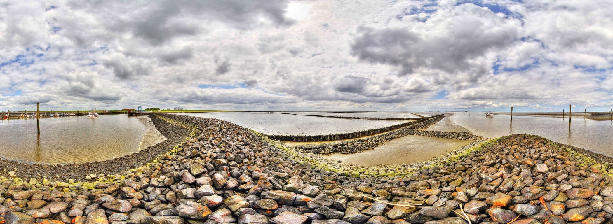 day, sky, water, stone - object, scenics - nature, stone, land, nature, pebble, fisheye lens, cloud - sky, rock, beauty in nature, 1080P, HDR, landscape, HD Wallpaper