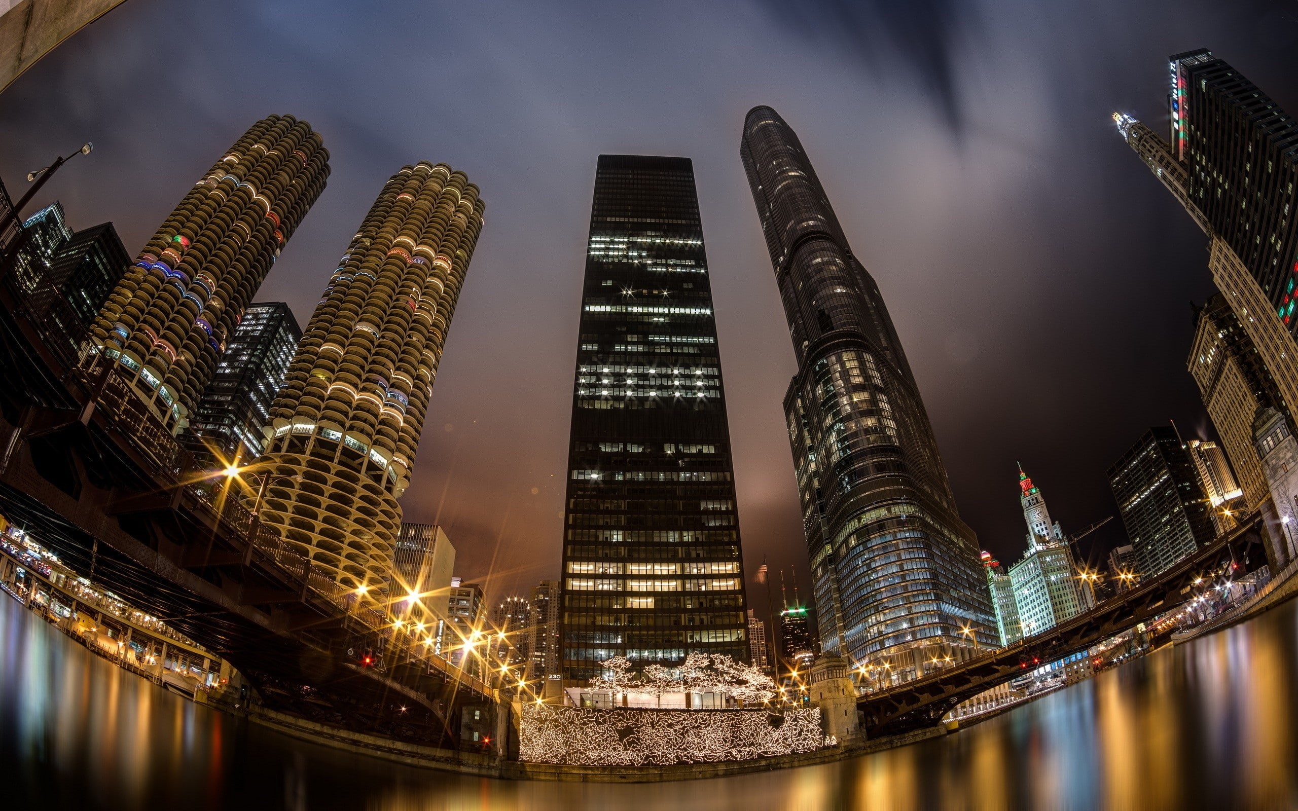 office, reflection, no people, city, nature, HDR, transportation, fisheye lens, travel destinations, 2K, architecture, built structure, Chicago, office building exterior, HD Wallpaper