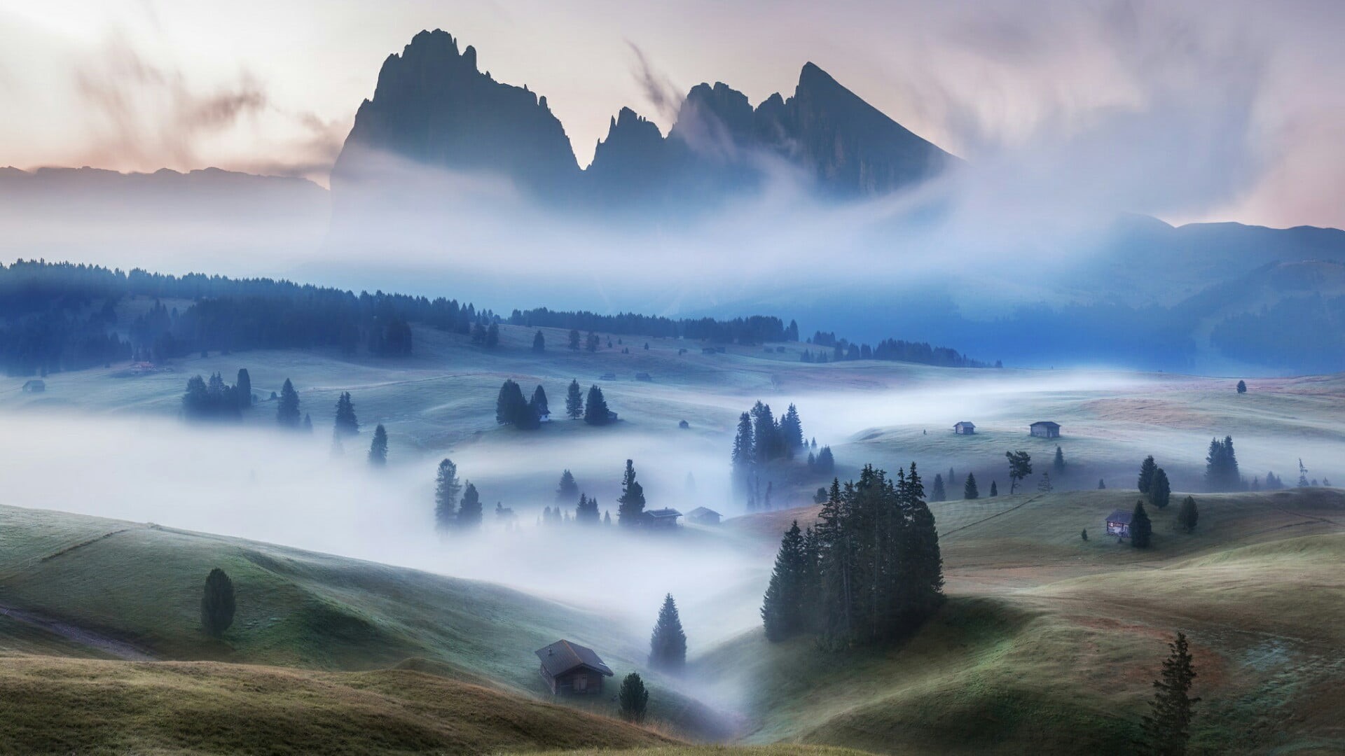 hills, non-urban scene, eu, scenics - nature, tranquility, beauty in nature, countryside, land, mountain range, mist, rolling hills, nature, plant, architecture, HD Wallpaper