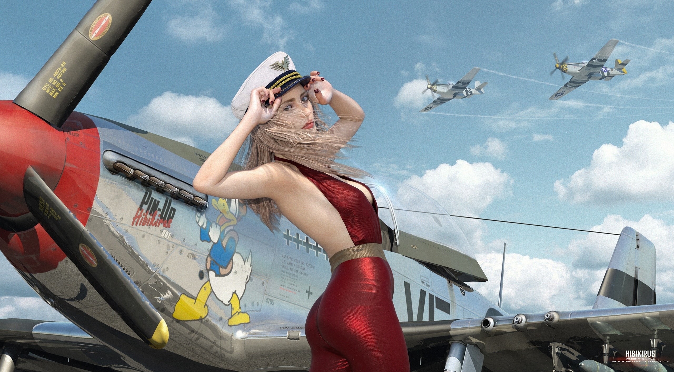 beautiful woman, sky, sleeveless, outdoors, hibikirus, mustang, lifestyles, Girls, aircraft, 2K, adult, one person, young women, women, young adult, swimwear, HD Wallpaper
