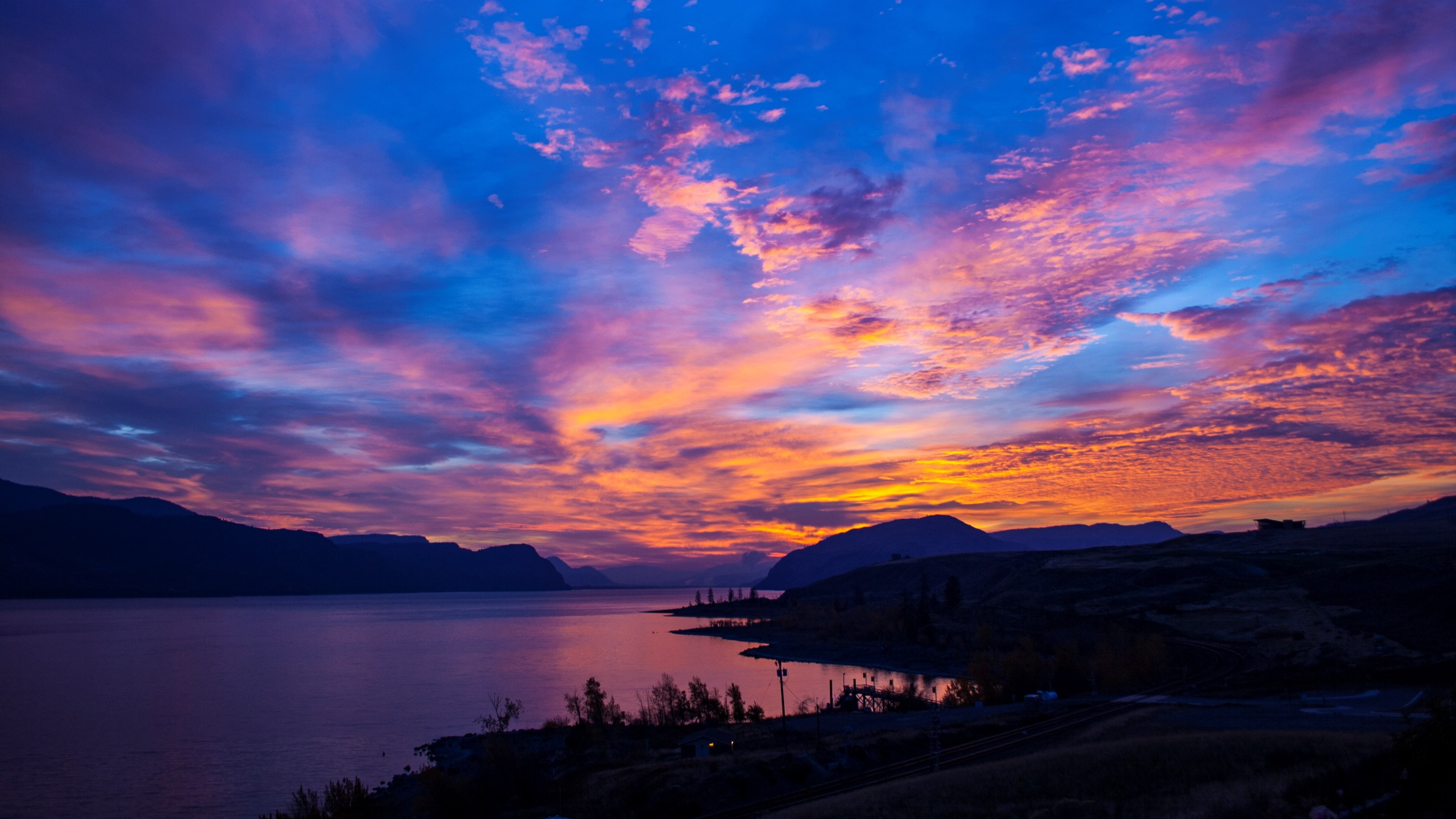 sky, sunrise, morning, bc, horizon, red sky at morning, kamloops, calm, 4K, cloud, dawn, tobiano, reflection, kamloops lake, lake, nature, canada, british, HD Wallpaper