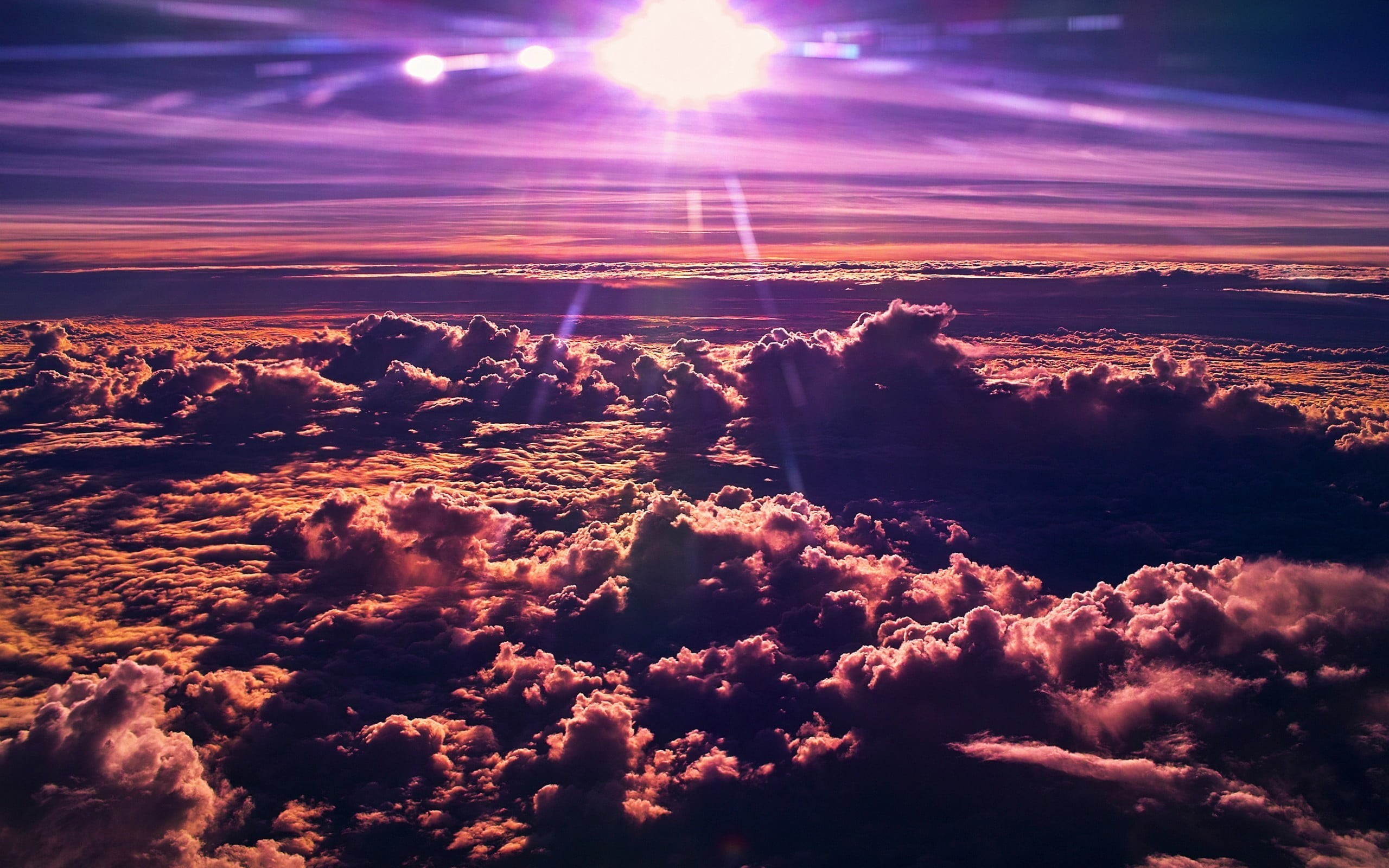 idyllic, aerial view, cloud - sky, Sun, sunbeam, lens flare, outdoors, nature, 2K, bright, gray, no people, clouds, brown, scenics - nature, photography, HD Wallpaper