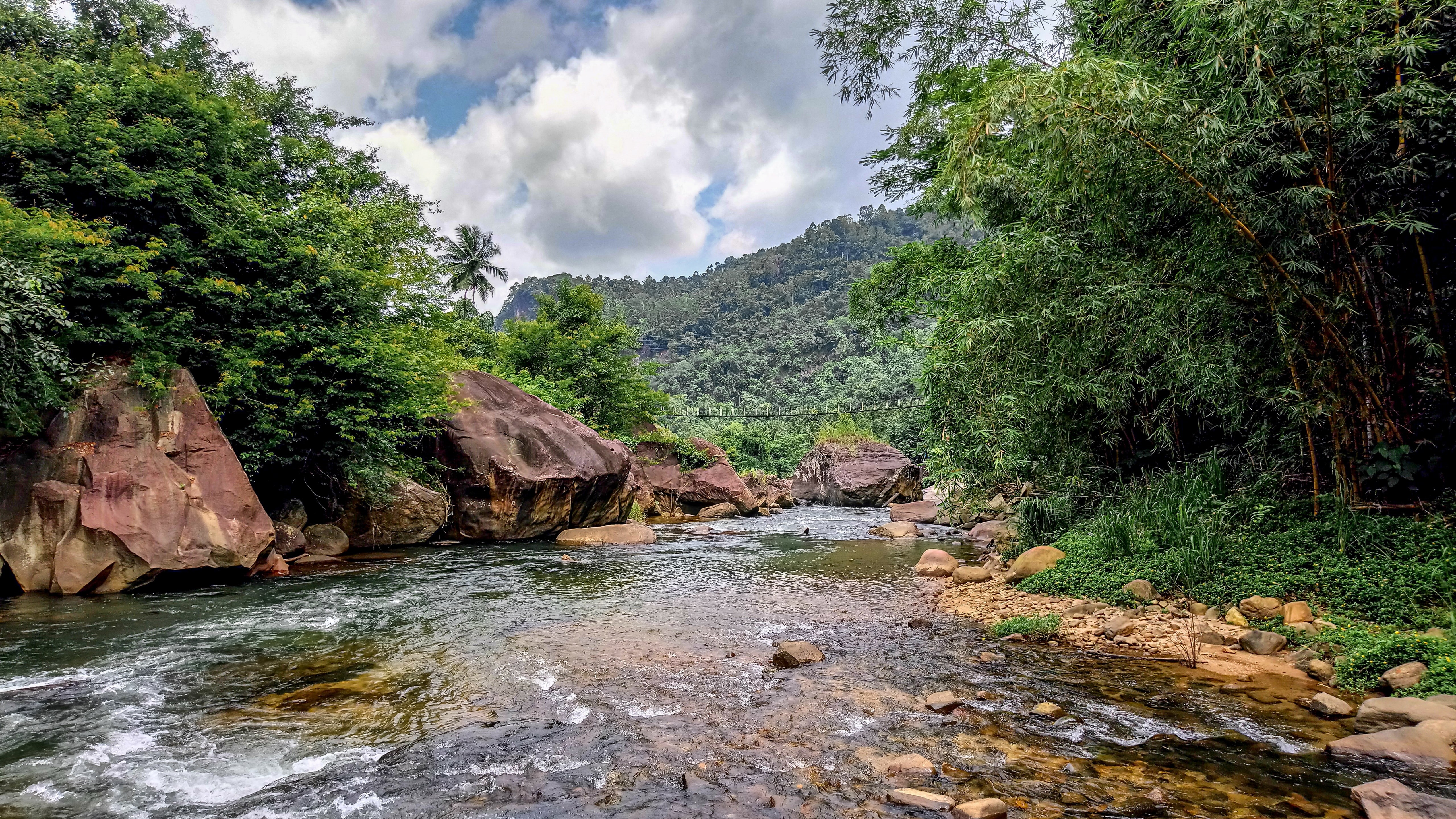 exotic landspae, asia, we oya river, forest, rock, landscape, sri lanka, yatiyanthota, river, we oya, stream, 5K, HD Wallpaper