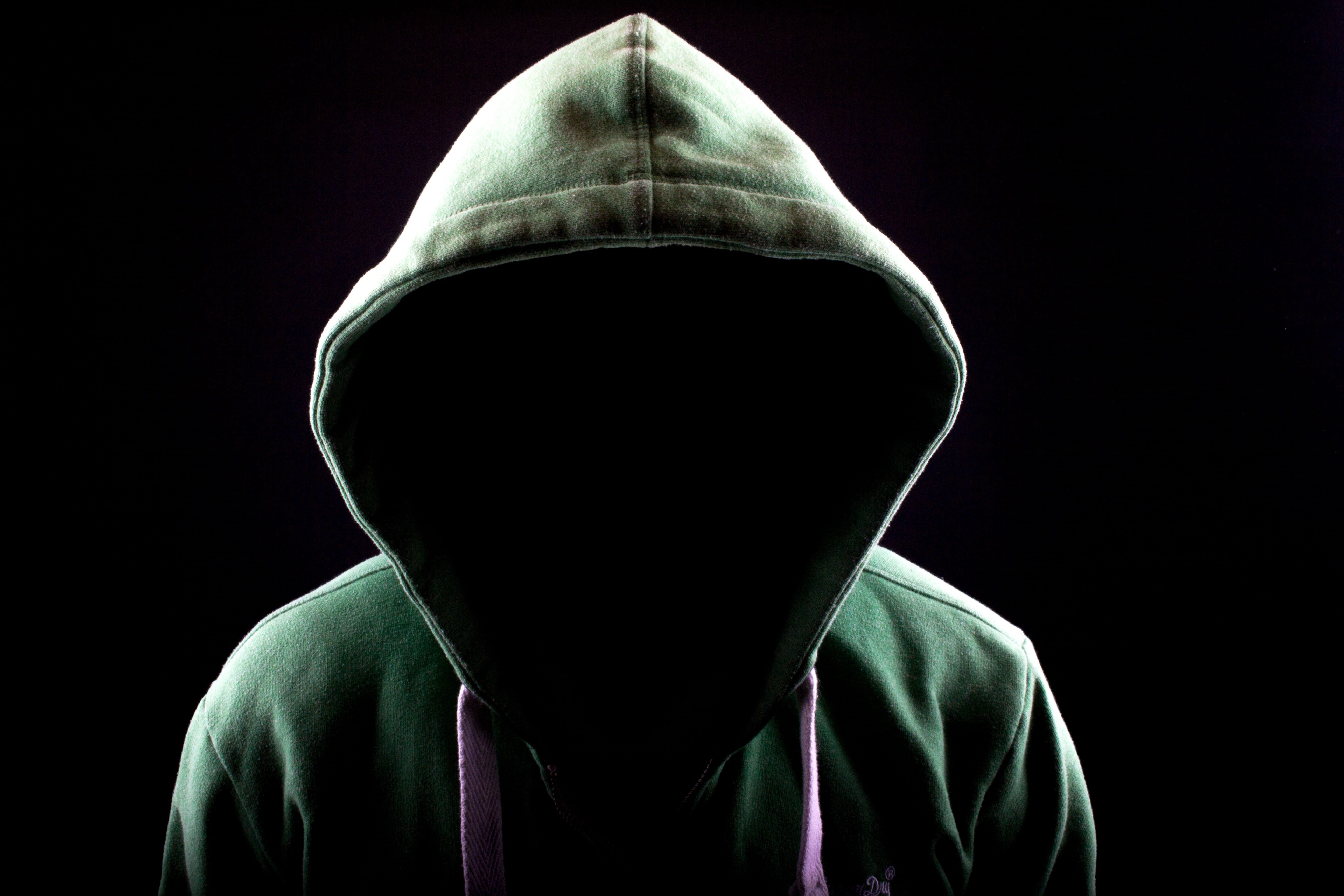 spooky, hiding, man, black background, portrait, mystical, hood - clothing, gloomy, face, hooded, men, green, jacket, clothing, dark, obscured face, mystery, HD Wallpaper