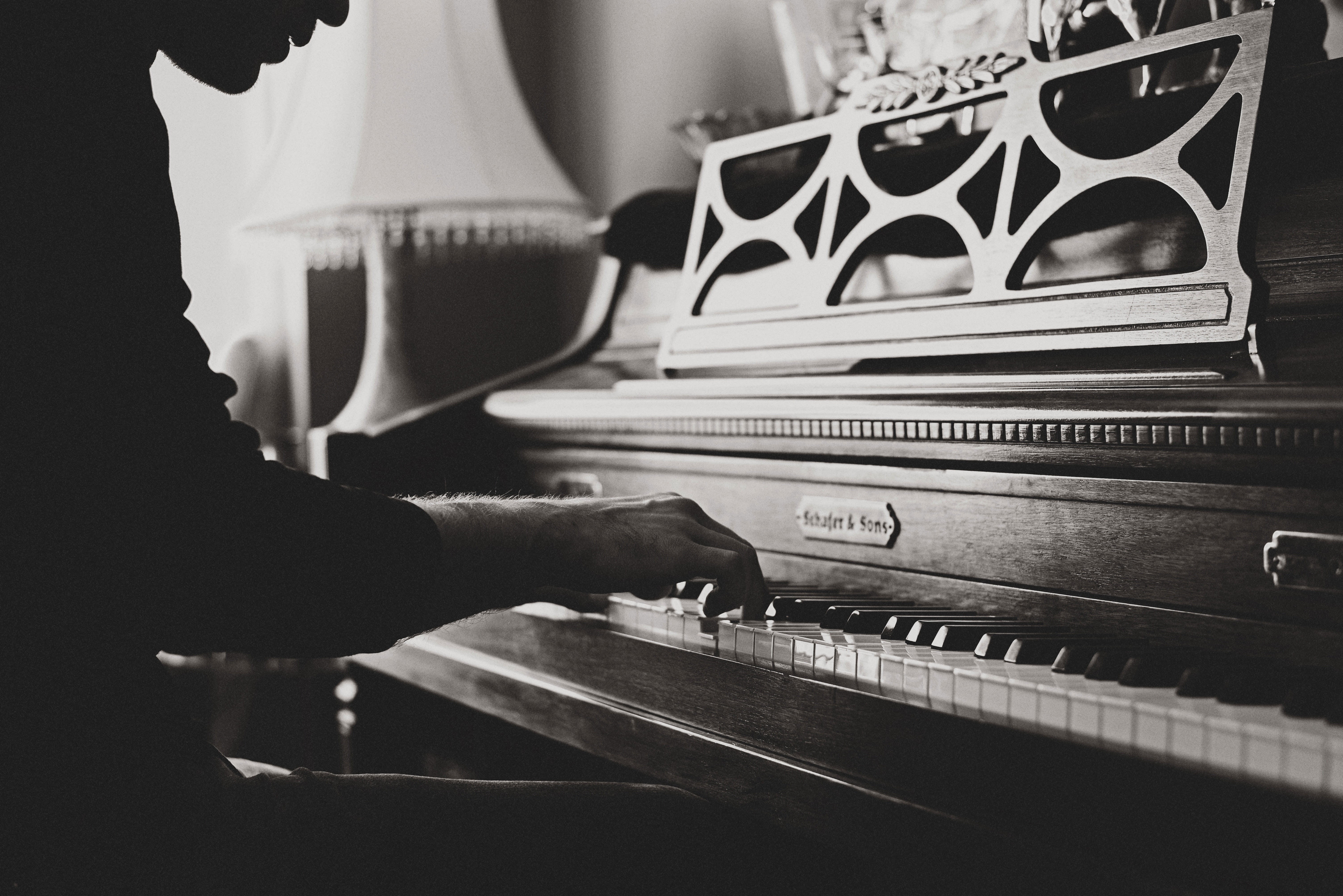 upright, person, pianist, arts culture and entertainment, old-fashioned, indoors, skill, leisure activity, photo, human hand, piano key, 5K, human body part, HD Wallpaper