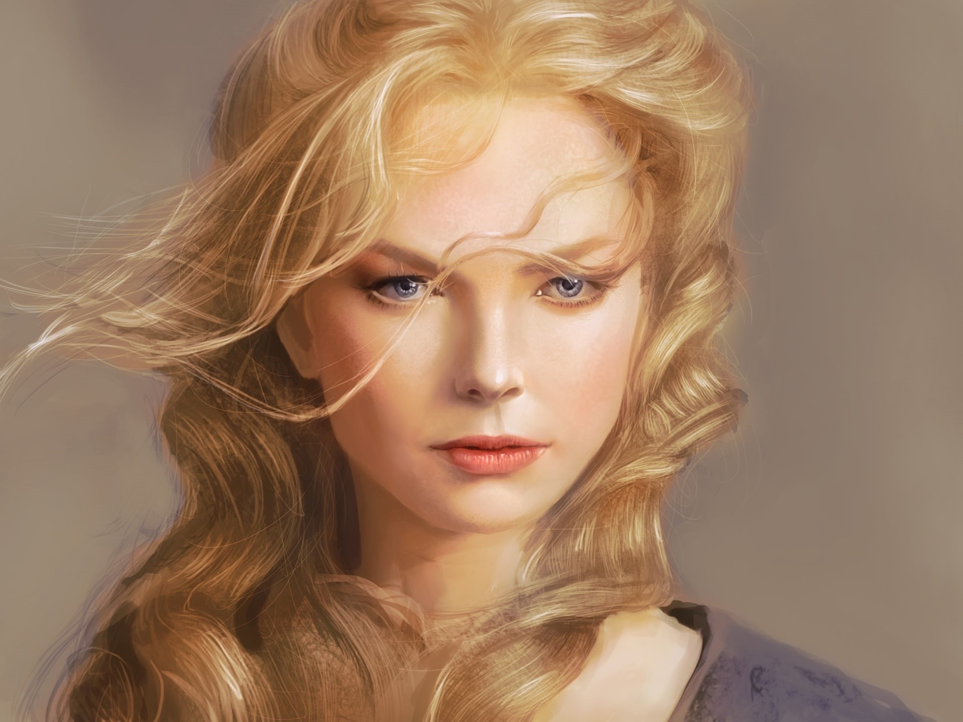 Art, Fantasy, 1080P, Girl, Blonde, Wind, Hair, HD Wallpaper