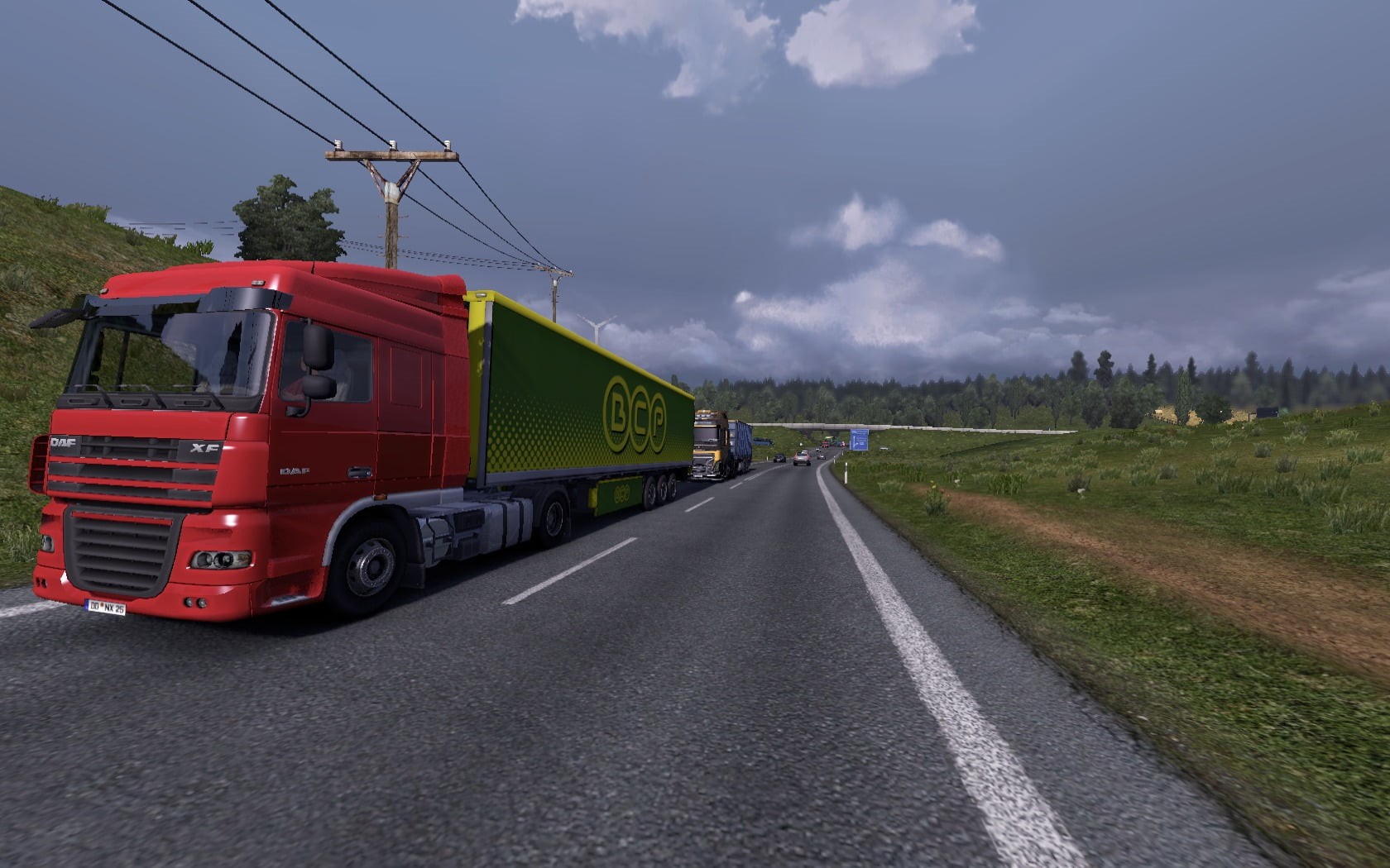 truck, sky, road, symbol, mode of transportation, transportation, semi-truck, sign, direction, no people, highway, 720P, freight, screen shot, cloud - sky, HD Wallpaper