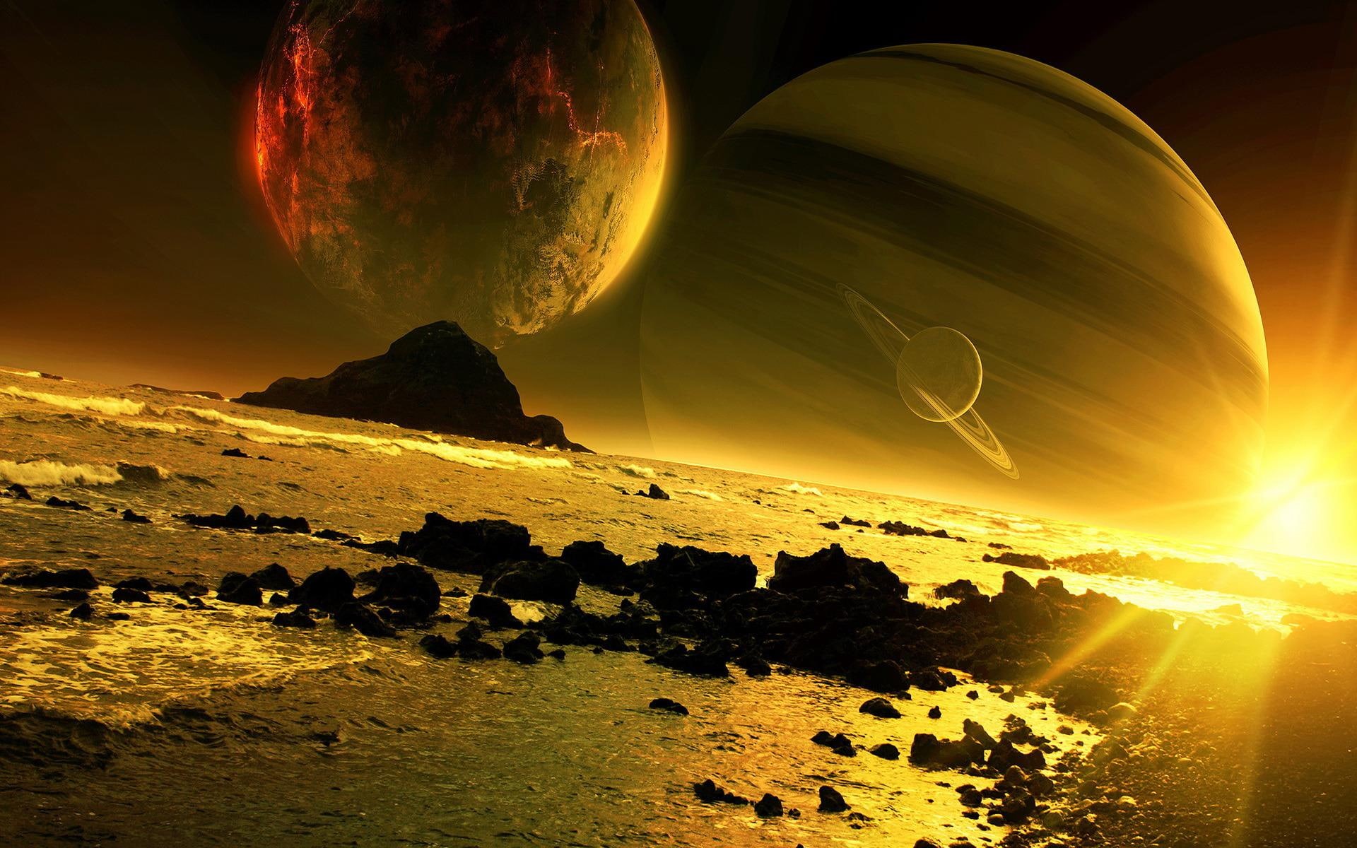 universe, golden, planet, galaxy, 1080P, light, saturn, 1920x1200, space, HD Wallpaper