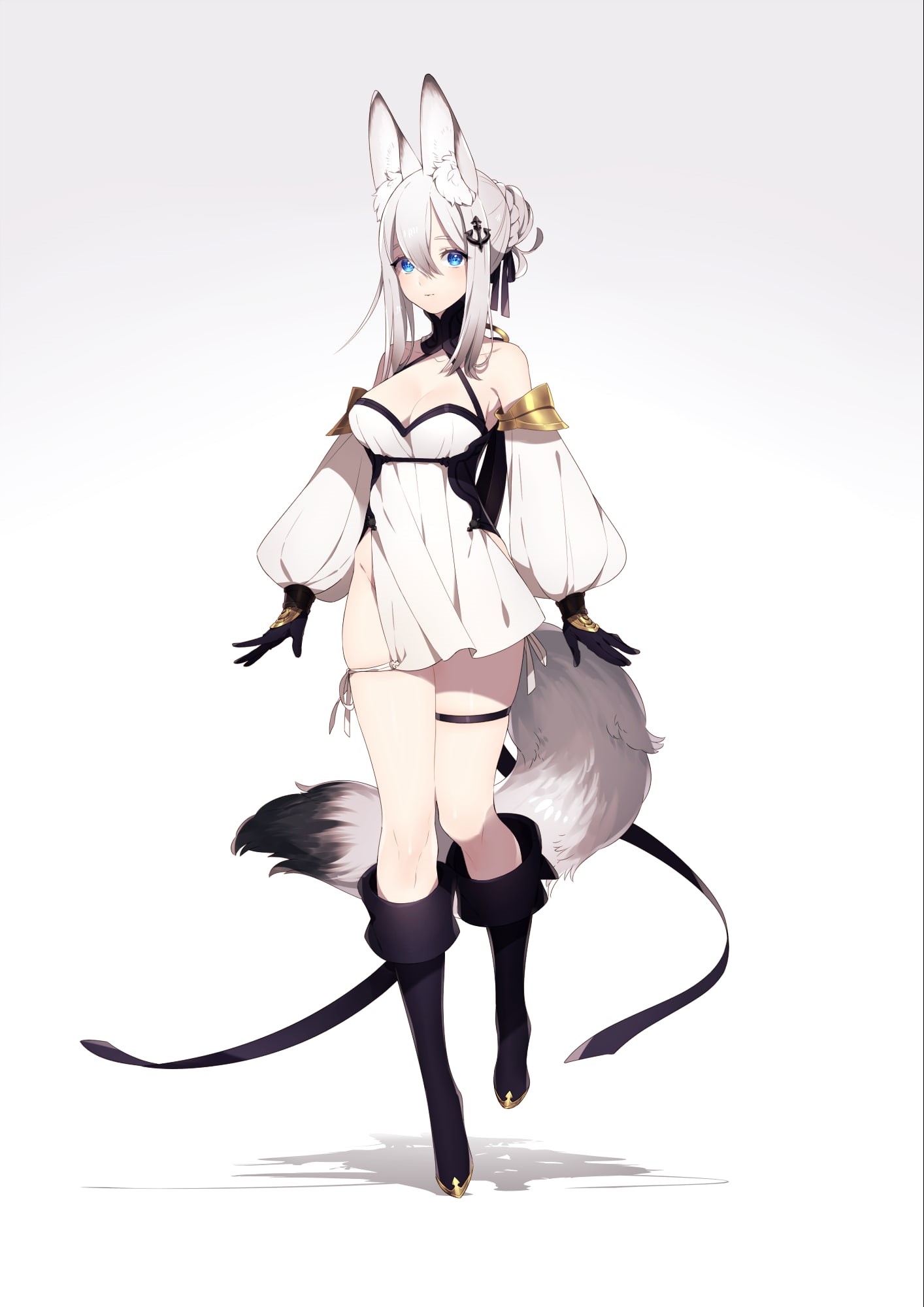 original characters, indoors, white background, fox girl, women, digital composite, cut out, one person, females, black color, surreal, complexity, creativity, Phone HD Wallpaper