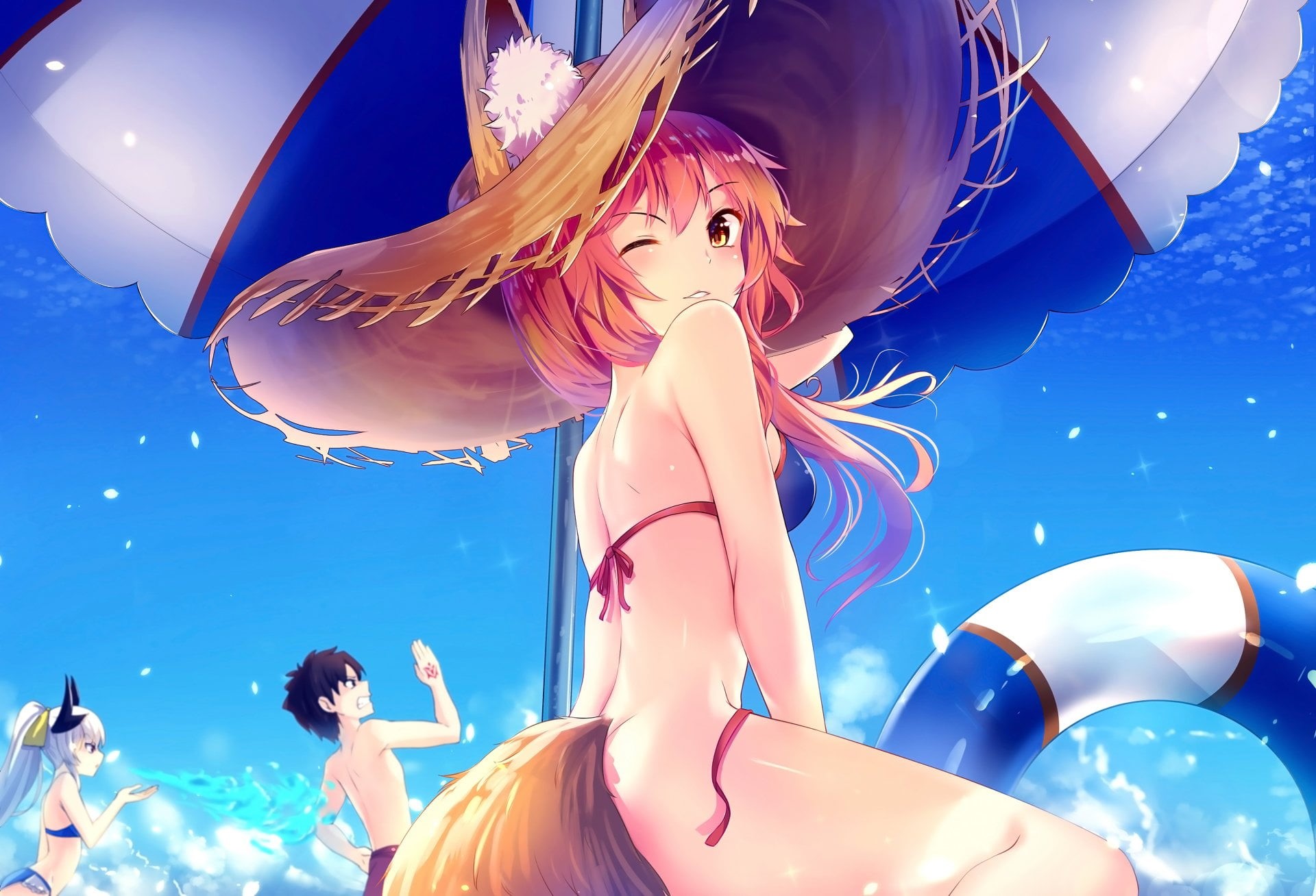 pool, women, real people, young women, three quarter length, inflatable, leisure activity, 1080P, Tamamo no Mae, swimming pool, Fate Series, nature, water, HD Wallpaper