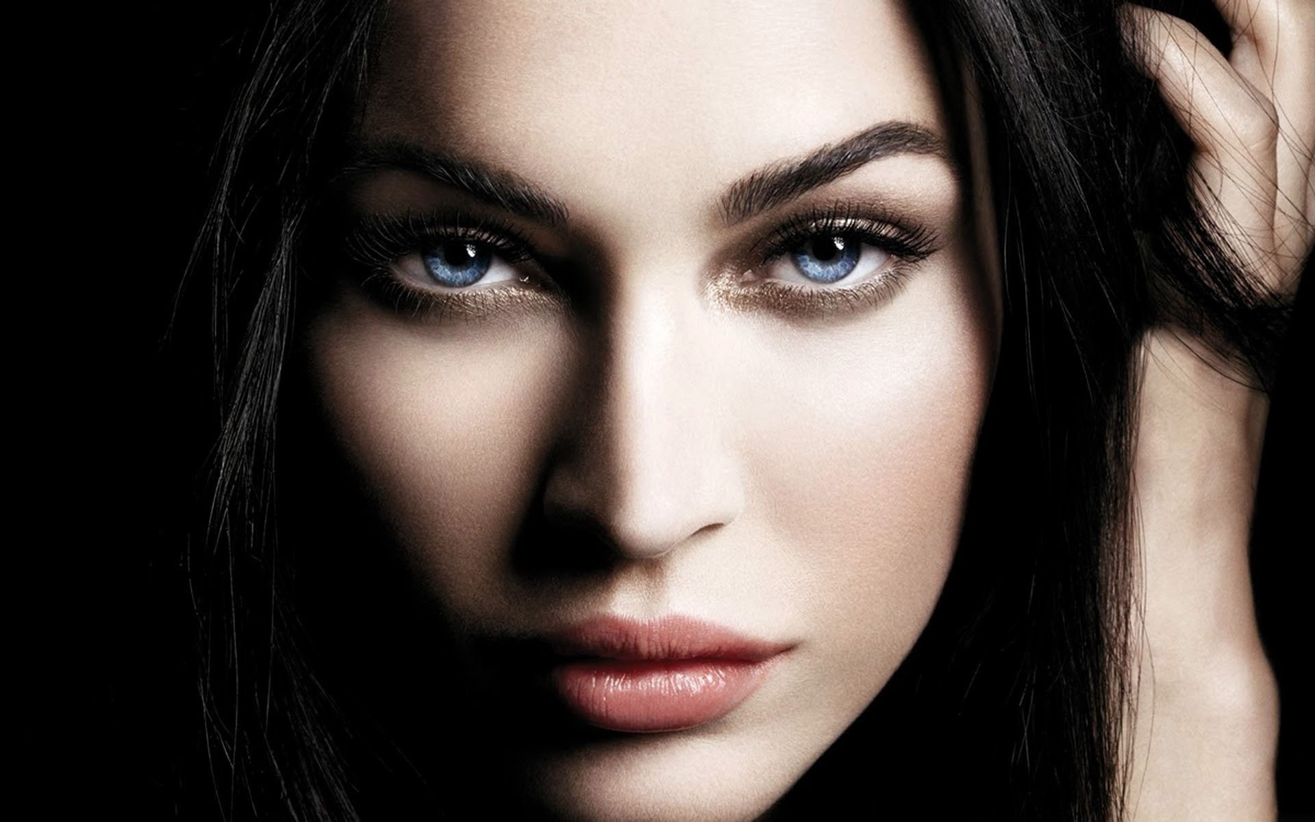 women, brunettes, faces, megan, blue, art, actresses, eyes, x, 1080P, celebrity, hd, actress, fox, people, HD Wallpaper