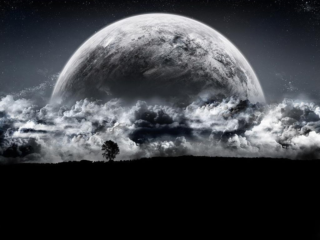 dreamy and fantasy, 480P, illustration, black, gray, moon, HD Wallpaper
