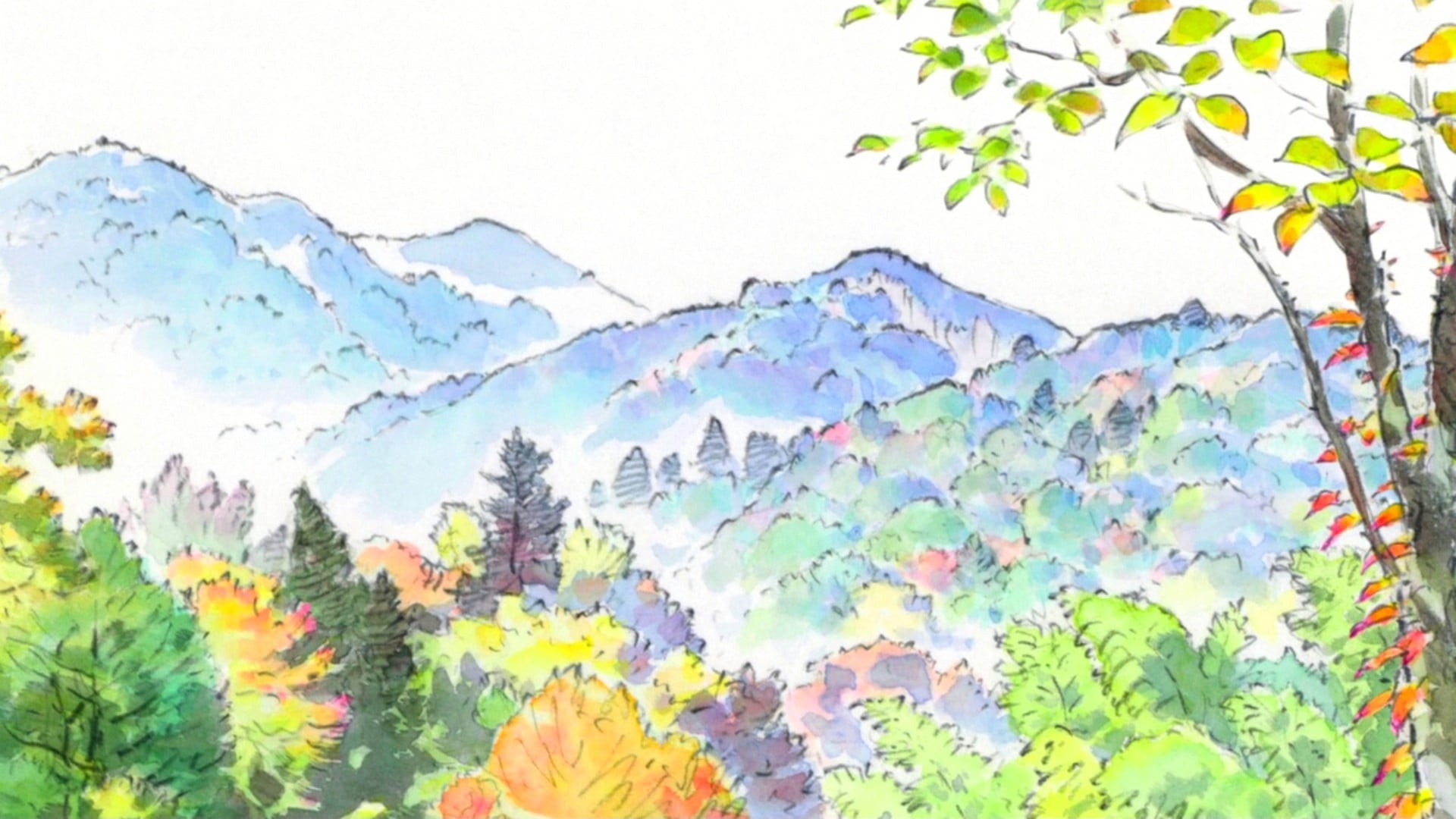 The Tale of Princess Kaguya, green, paint, leafed, princess, 1080P, beauty in nature, trees, leaf, plant, plant part, tree, mountain, travel, environment, HD Wallpaper