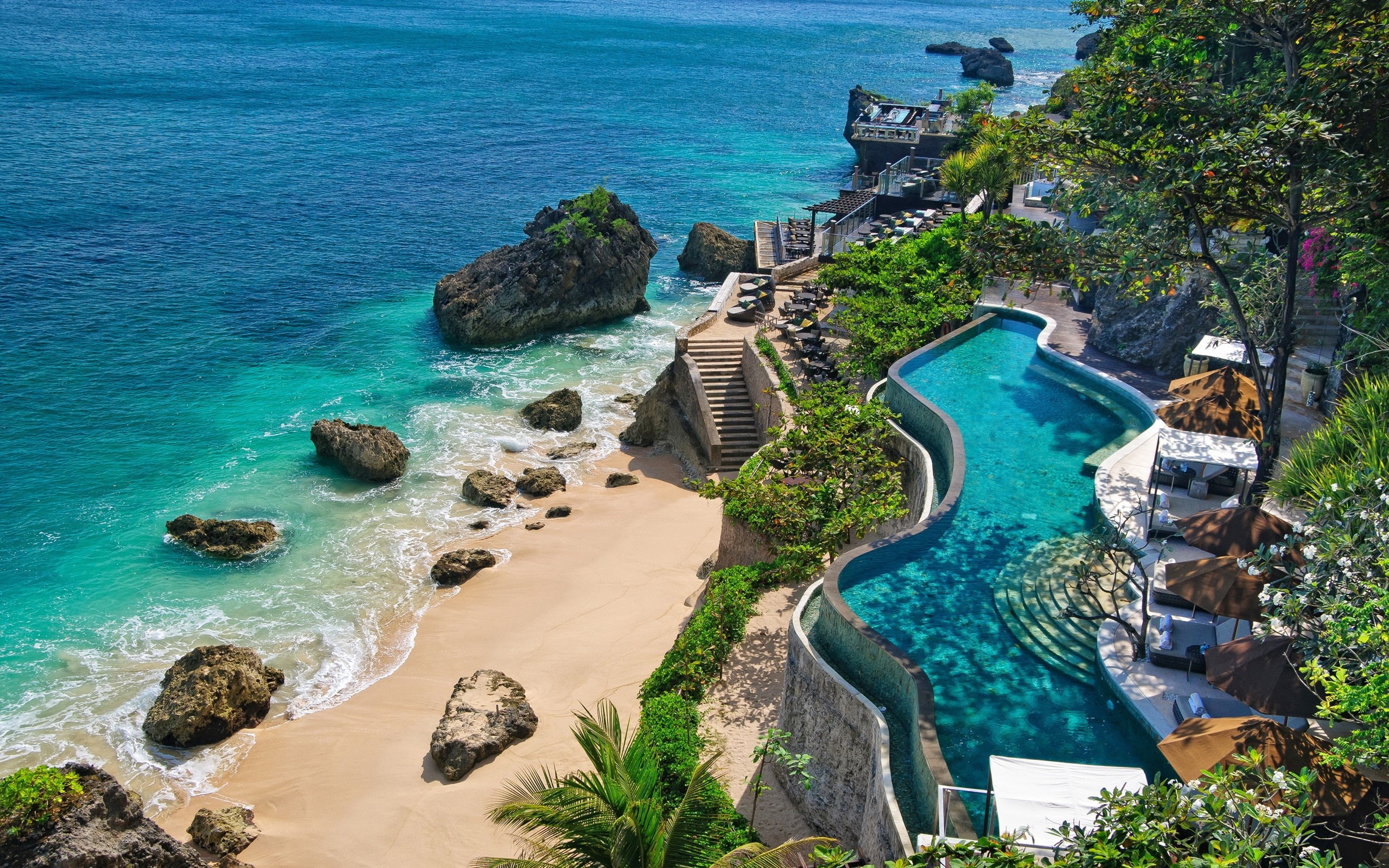 Stones, Pools, Indonesia, Coast, Beach, 2K, Bali, HD Wallpaper