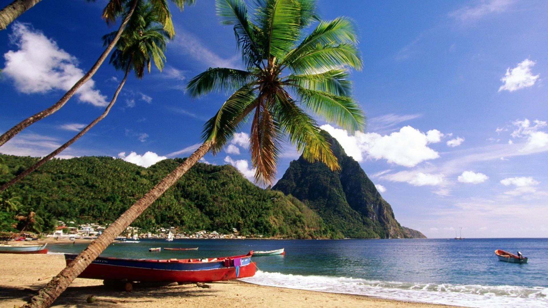 city, mountain, beach, hd, south, saint, lucia, islands, piton, caribbean, gros, 1080P, HD Wallpaper