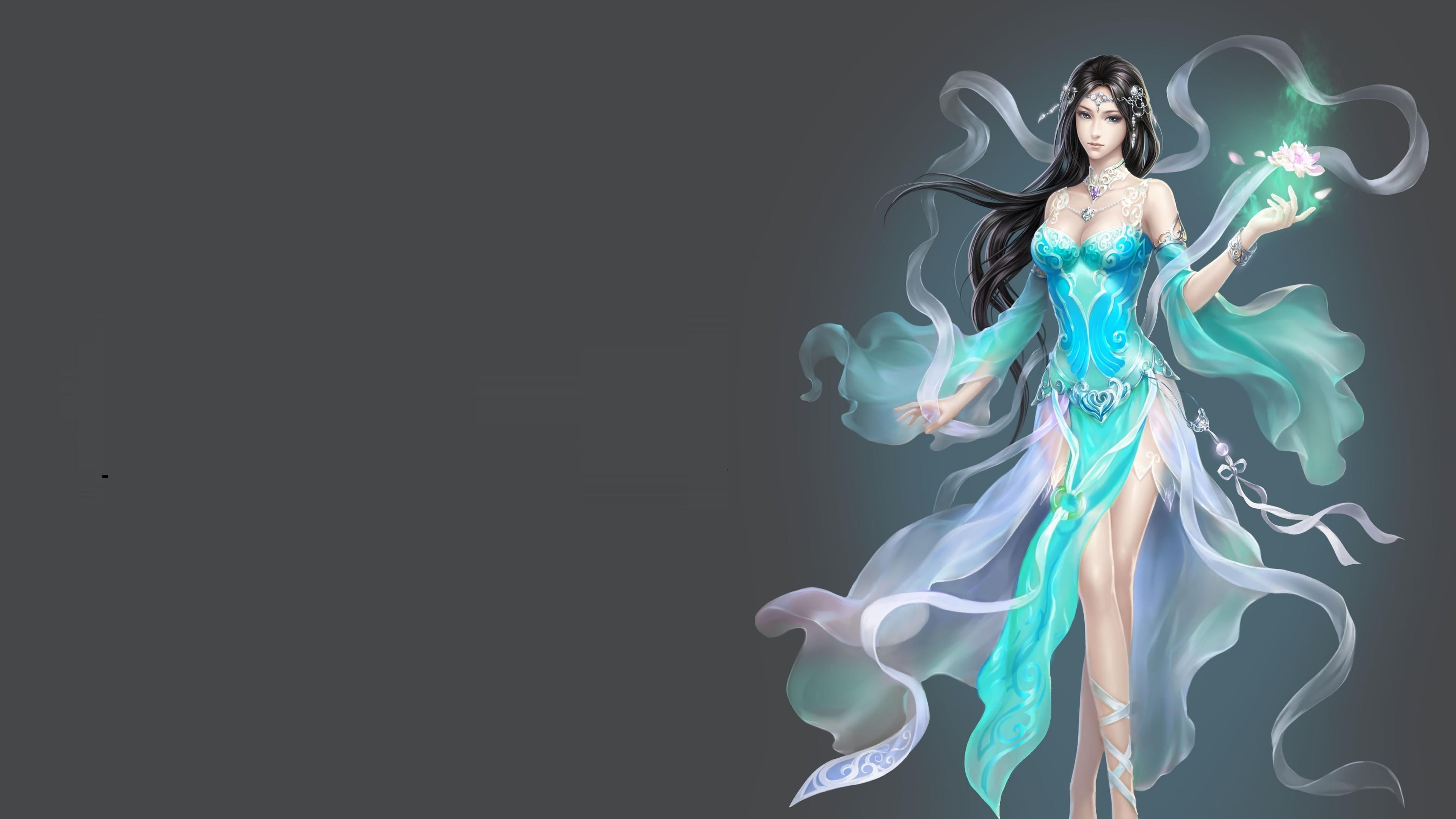 motion, fantasy woman, flowing, multi colored, asian illustration, indoors, illustration, ethereal, black background, art, mythology, fictional character, HD Wallpaper