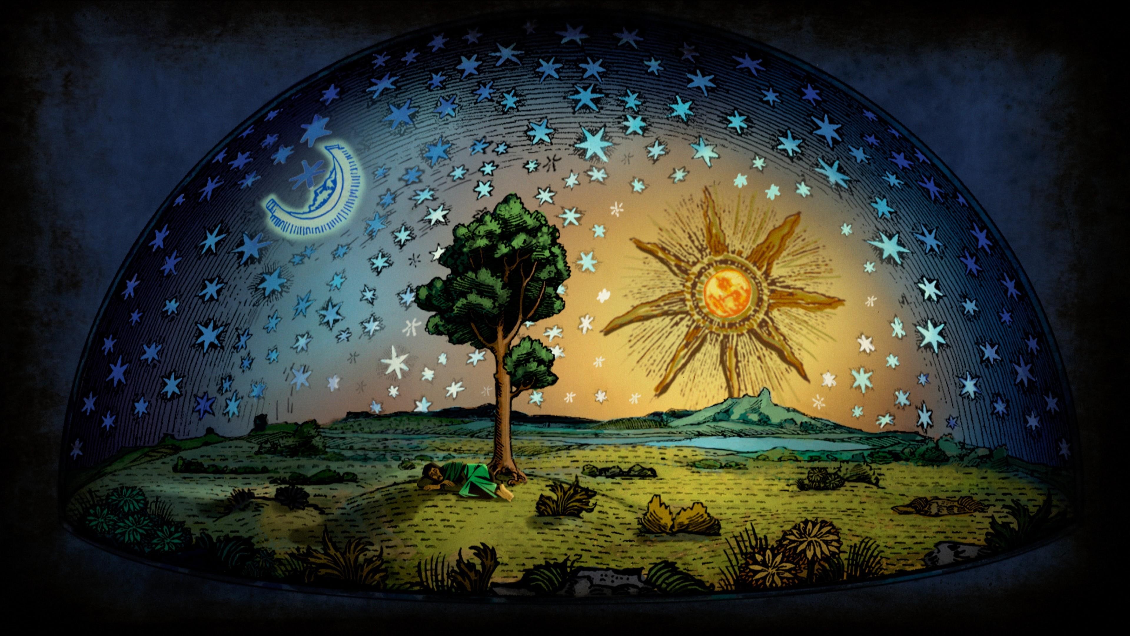 dream, imagination, 4K, stars, tree, tale, sun, HD Wallpaper