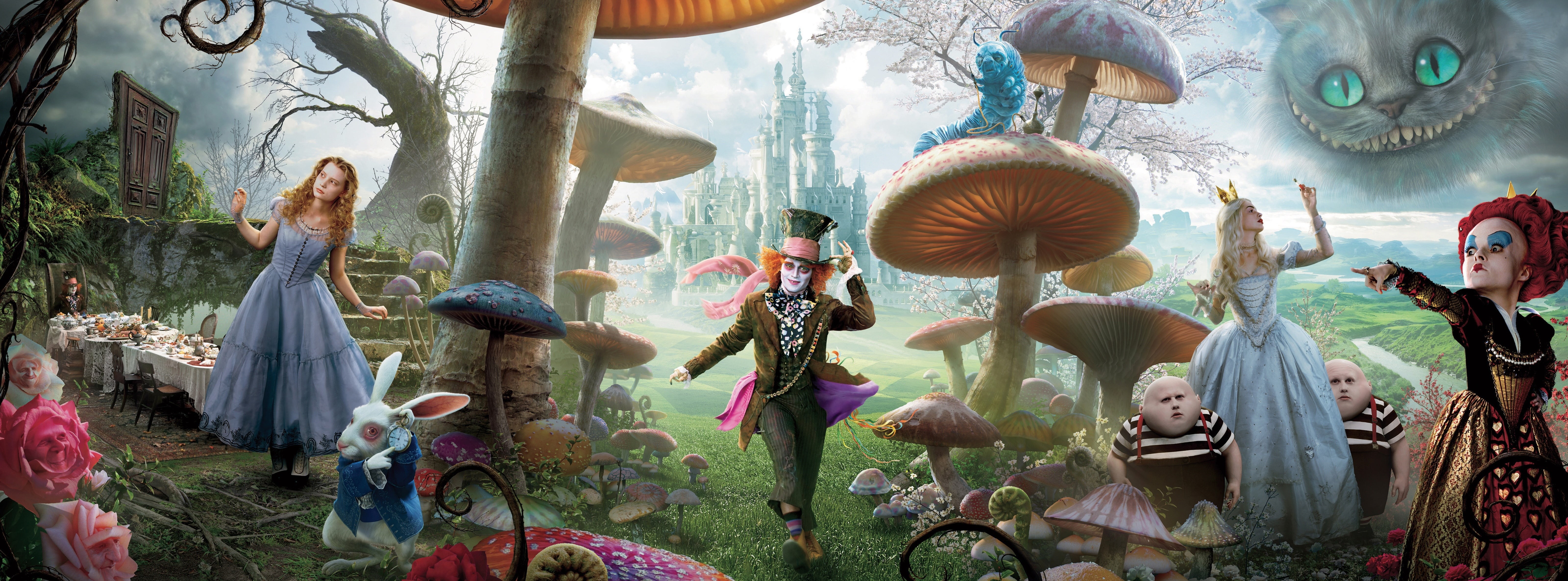 white rabbit, Movies, mad hatter, alice in wonderland characters, 5K, alice, movie, wonderland, Alice In Wonderland, fantasy movie, HD Wallpaper