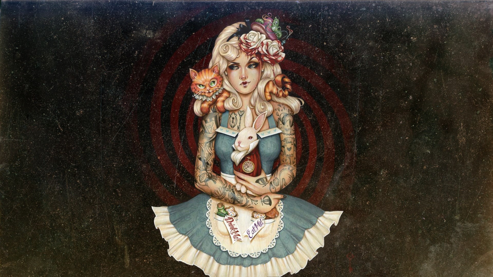 alice, hd, cat, in, cheshire, digital/artwork, wonderland, 1080P, tattoos, HD Wallpaper