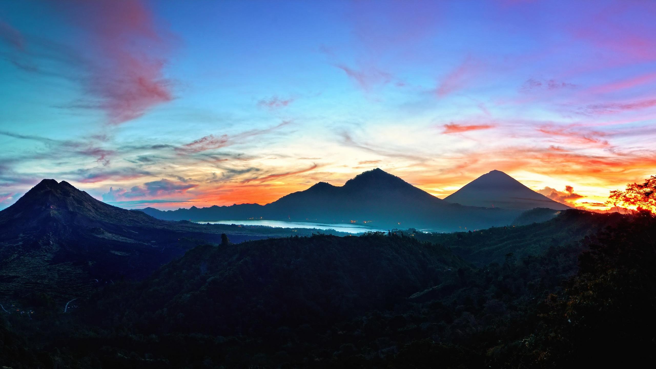 2K, mountains, kintamani, bali, indonesia, sky, sunrise, HD Wallpaper