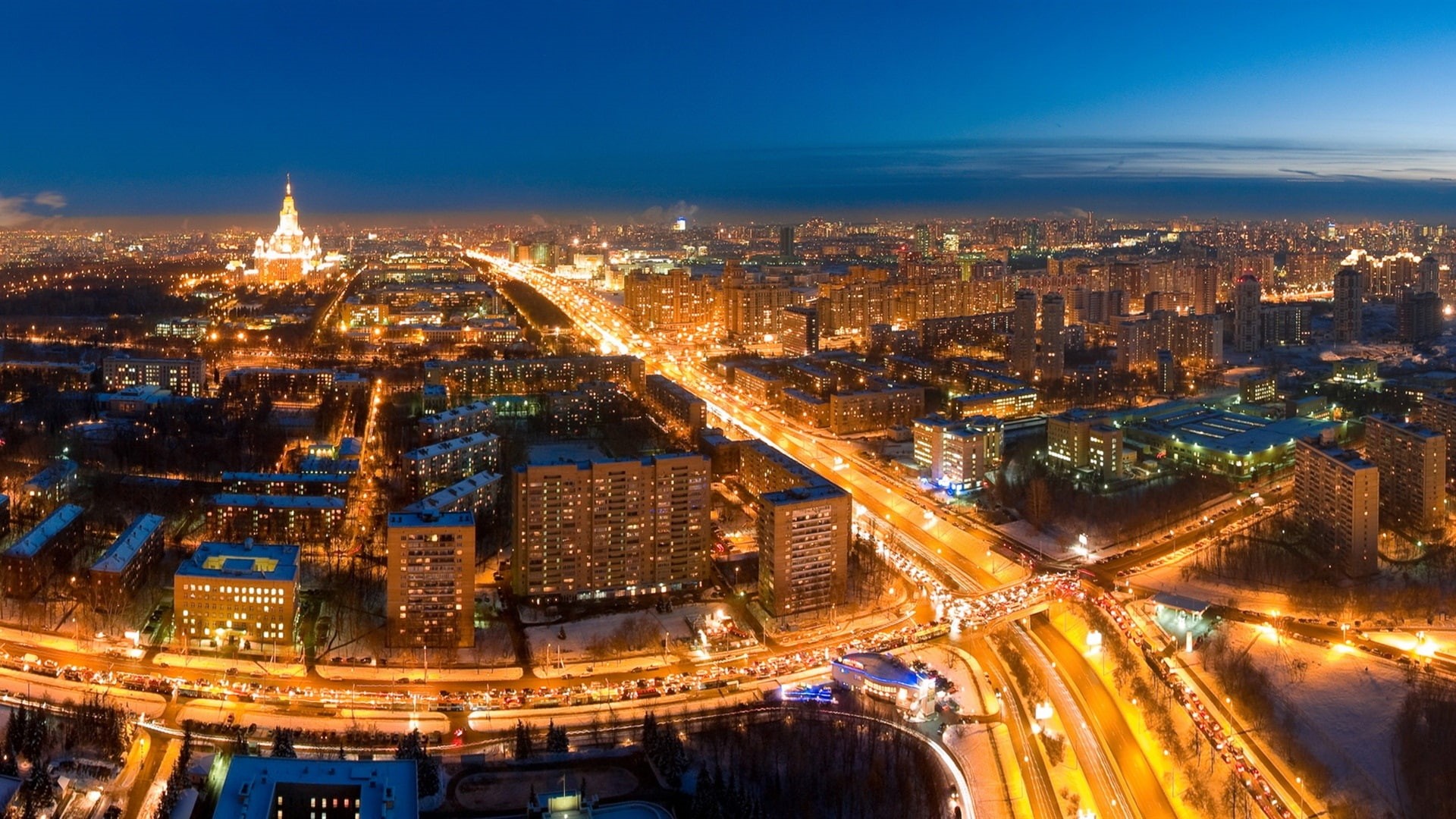 1080P, Lights, City, Road, Moscow, Night, Russia, HD Wallpaper