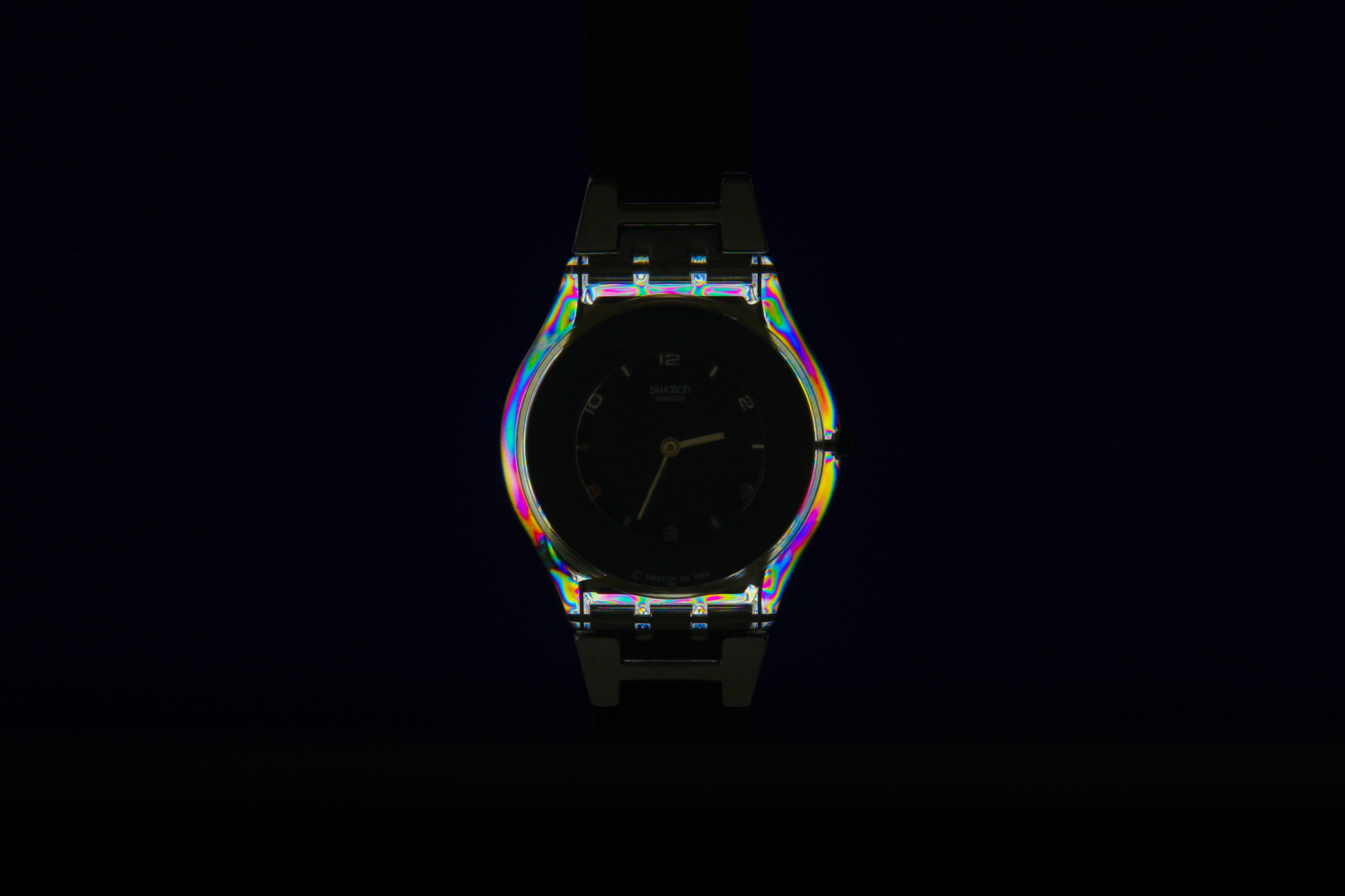 blak, lights, rainbow, black, clock, 5K, close-up, studio shot, dark, minimal, emitting, light - natural phenomenon, product, reflection, illuminated, HD Wallpaper