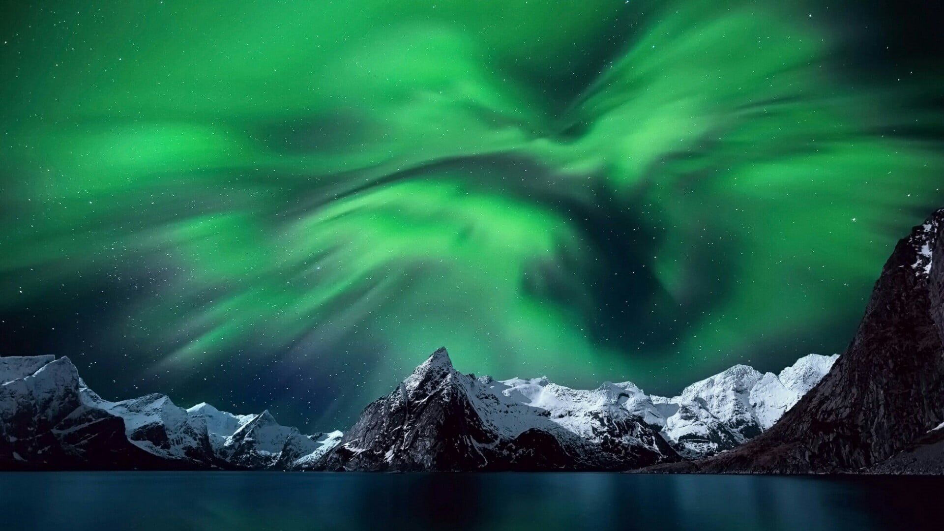 winter, mountain, ice, no people, mountain range, snowcapped mountain, water, mount scenery, astronomy, sky, northern lights, tranquility, nature, night lights, HD Wallpaper