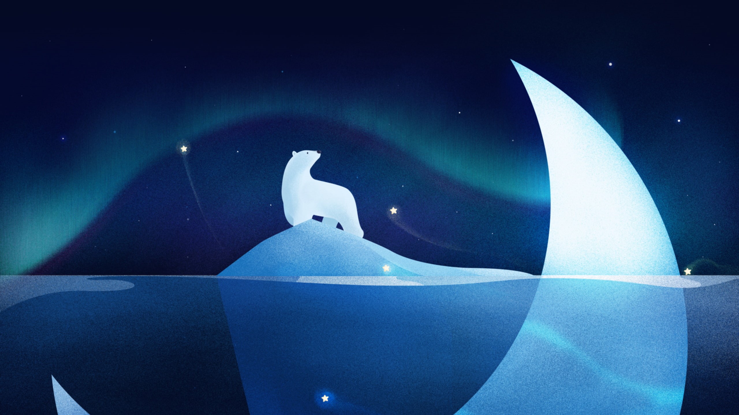 2K, Stars, HD, Illustration, Northern lights, Polar bear, HD Wallpaper