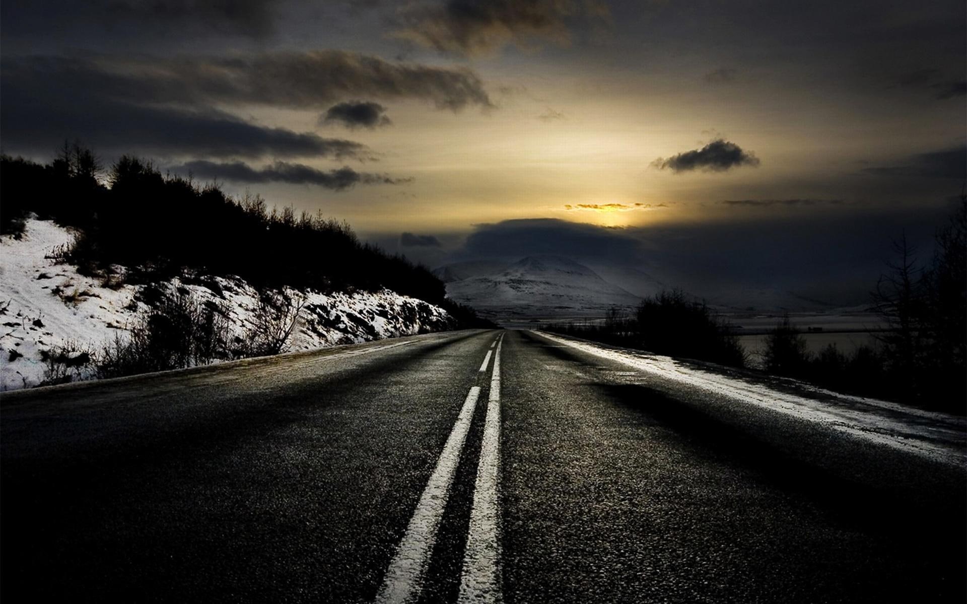 moon, road, winter, dark, 1080P, street, 3d and abstract, HD Wallpaper