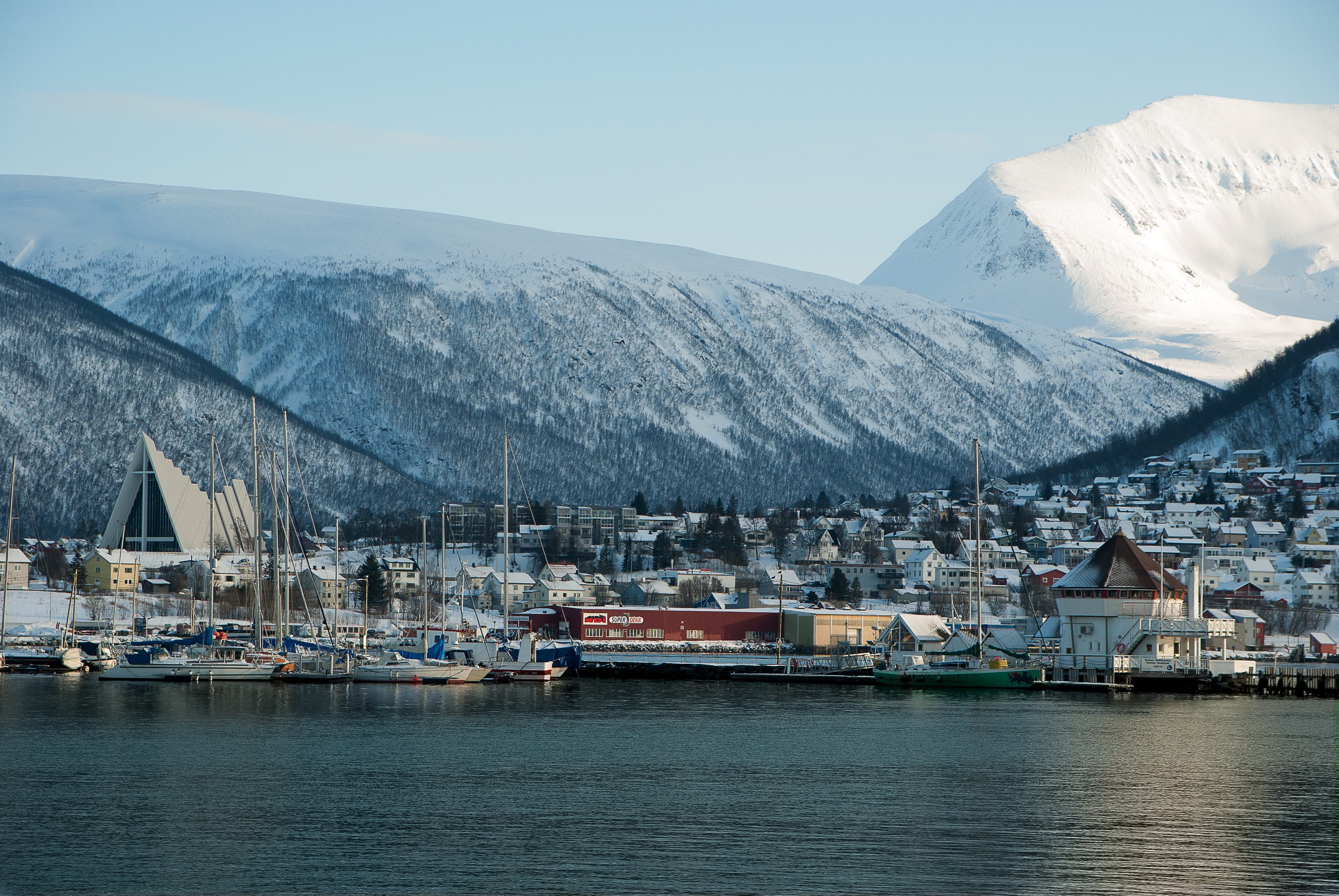 house, outdoors, water, no people, sailboat, snow, cold temperature, building exterior, sky, cathedral, snowcapped mountain, fishing, winter, building, HD Wallpaper