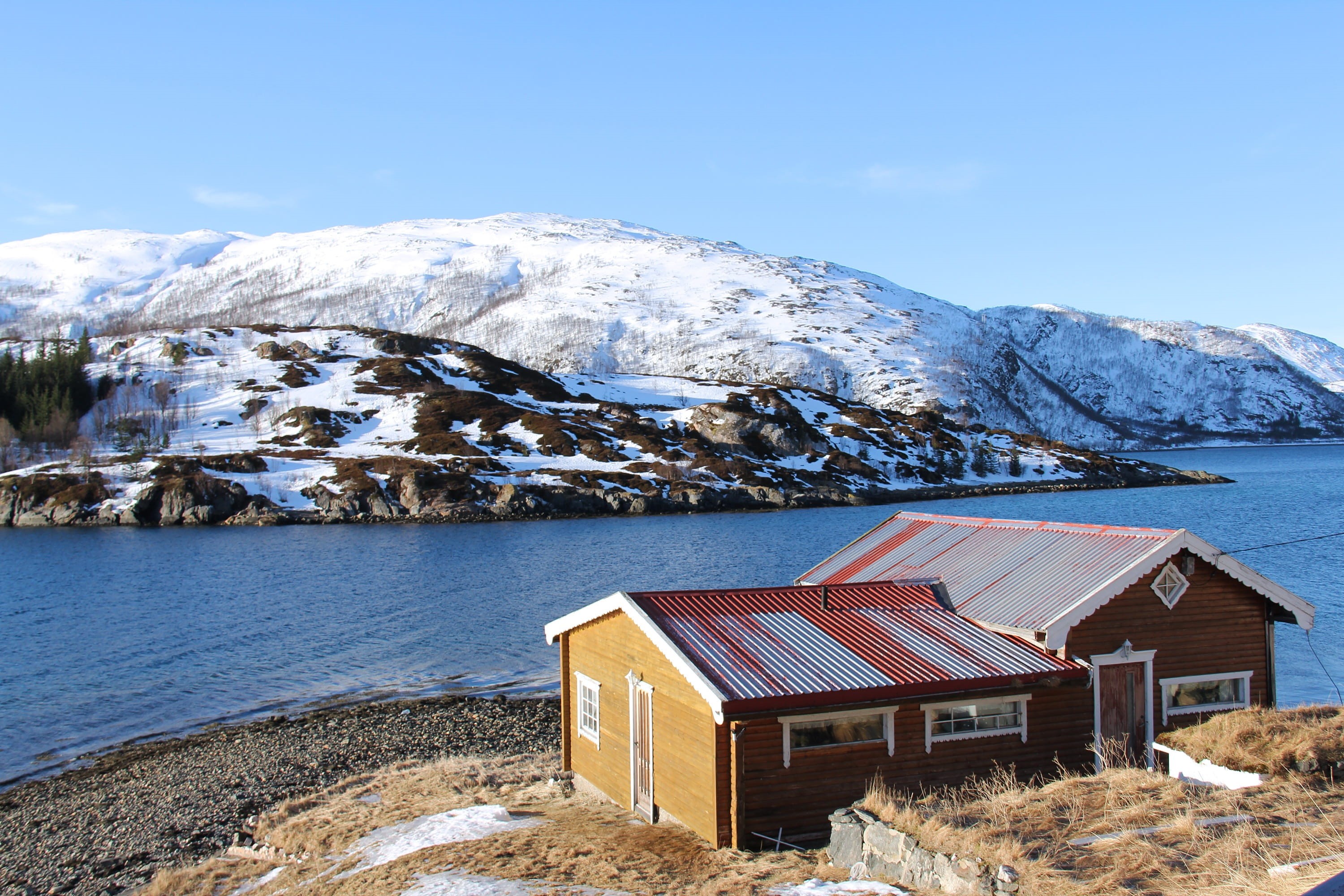 travel, environment, beauty in nature, water, Fjord, beautiful, kvaløysletta, kvaloya, nordic house, ice, house, 2K, Beautiful, winter, lake, Sky, building exterior, HD Wallpaper