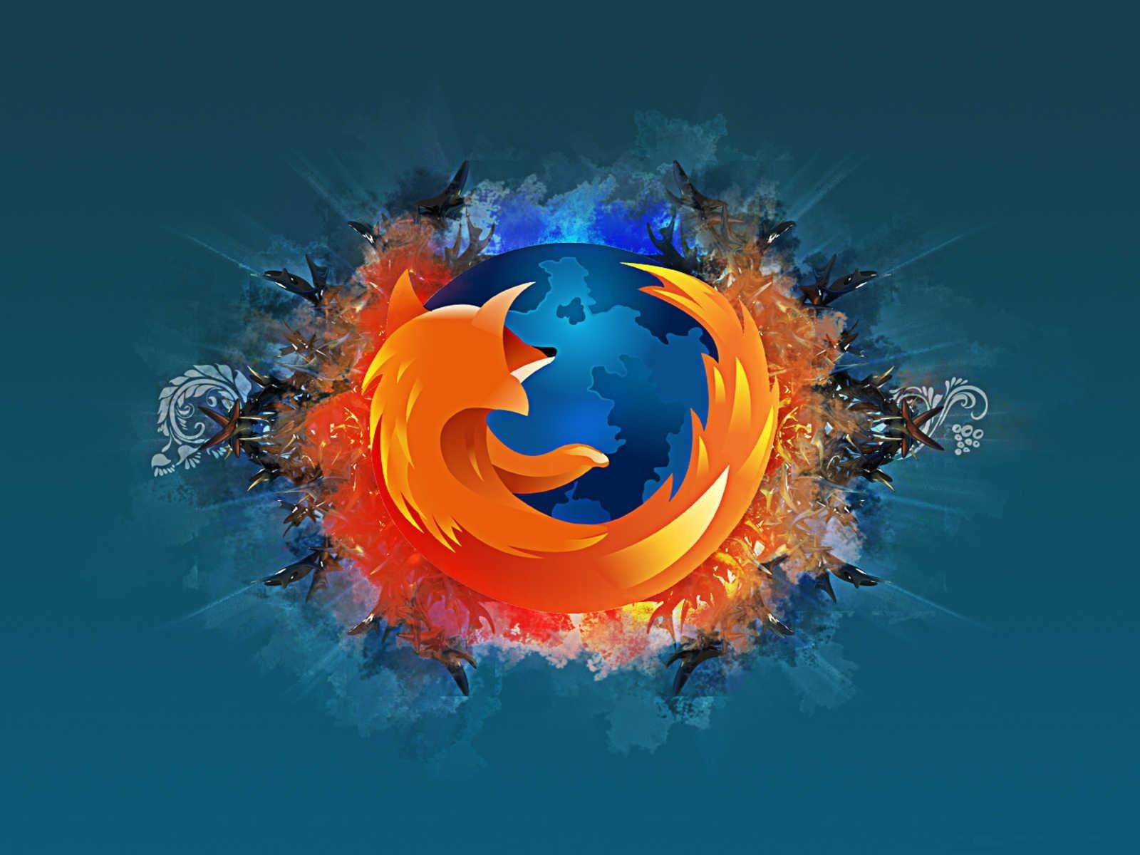 logo, indoors, water, blue, Computers, firefox, splashing, computer, studio shot, communication, orange color, colored background, abstract, 720P, sign, HD Wallpaper