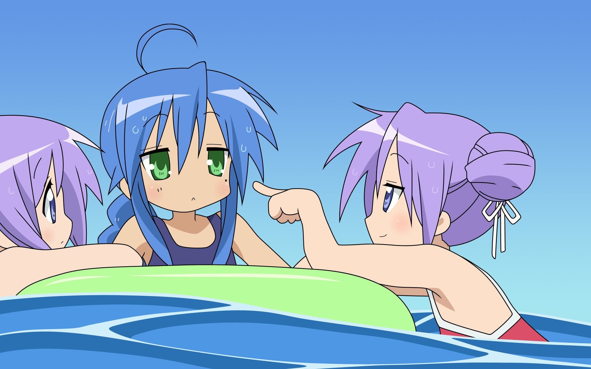 leisure activity, Hiiragi Kagami, anime girls, nature, arts culture and entertainment, multi colored, sky, blue, anime, Lucky Star, no people, art and craft, HD Wallpaper