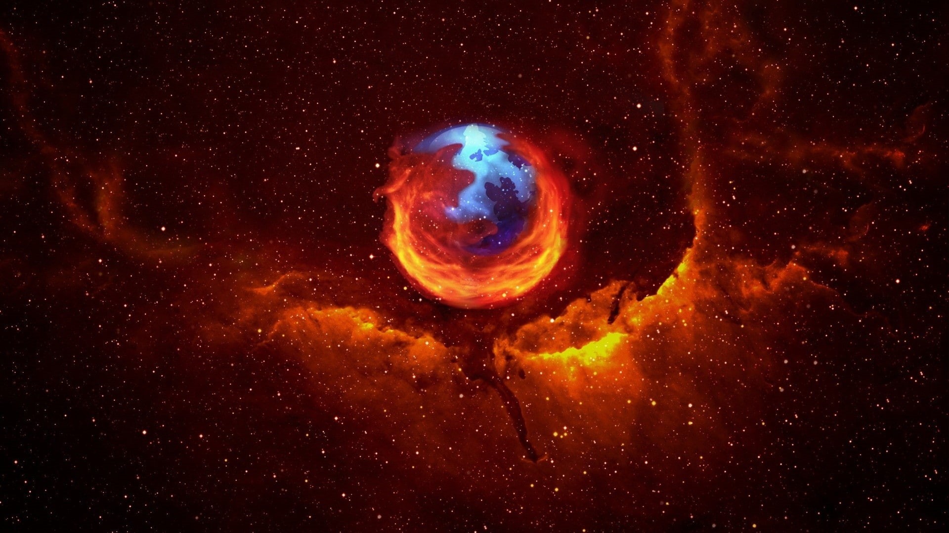 art, artwork, outer space, firefox, space, 1080P, mozilla, outer, x, logos, hd, HD Wallpaper