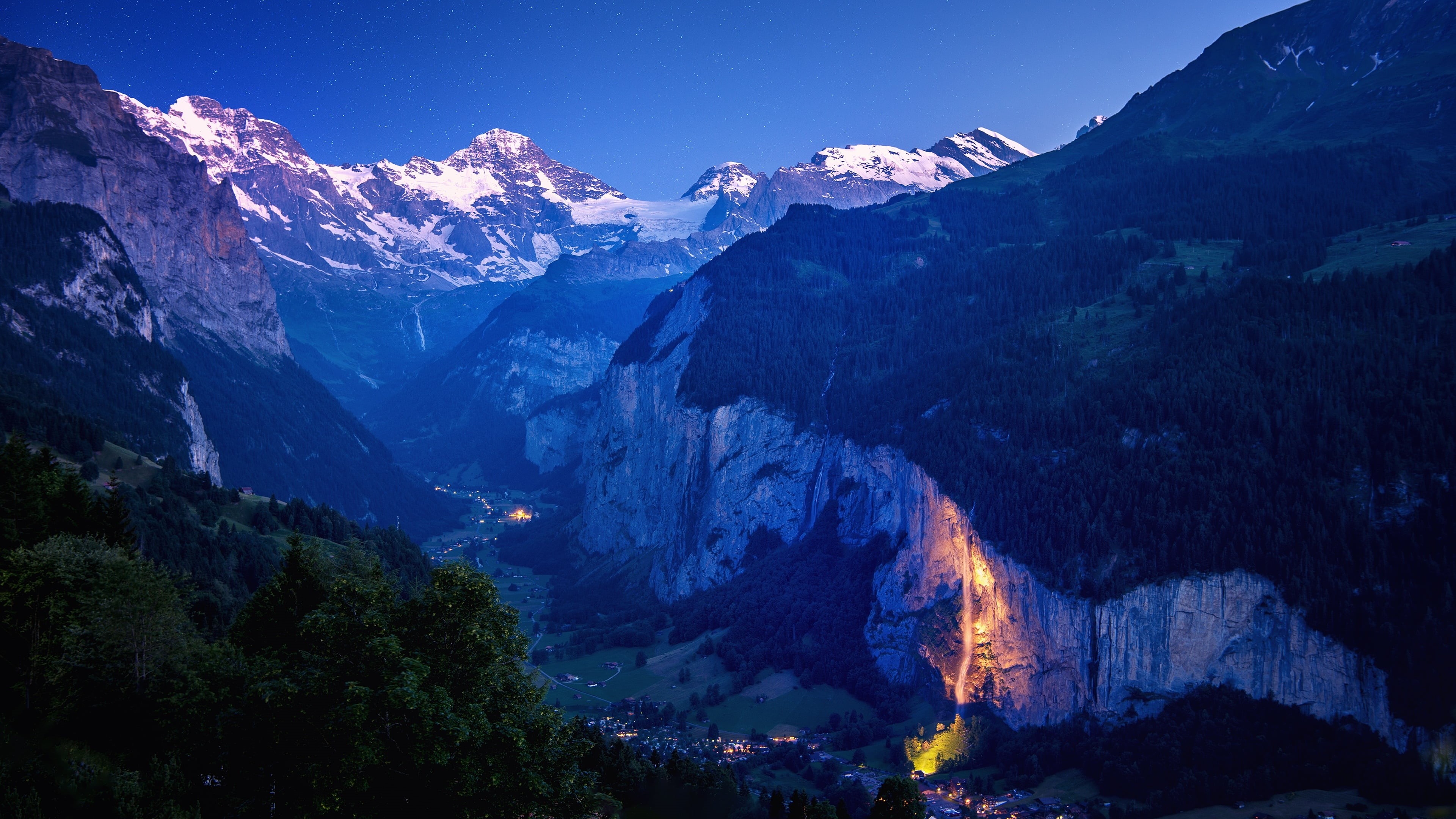 switzerland, land, rock, wilderness, illuminated, outdoors, sky, beauty in nature, tree, scenics - nature, 4K, coniferous tree, formation, nature, tranquility, HD Wallpaper