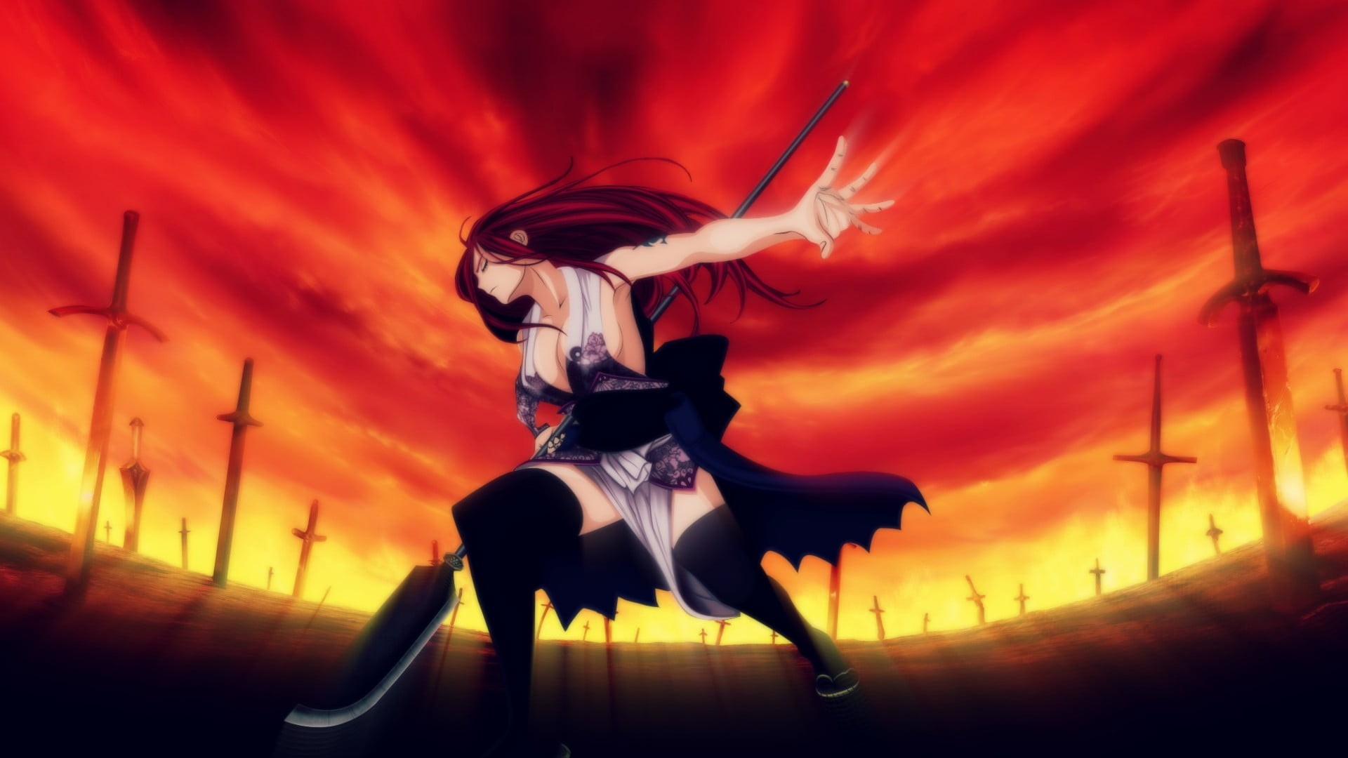 woman, clothing, beauty in nature, sky, fashion, full length, architecture, orange color, outdoors, one person, 1080P, beautiful woman, adult, anime, Scarlet Erza, HD Wallpaper