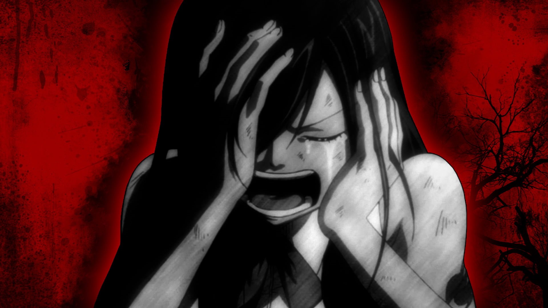 body part, indoors, fear, one person, studio shot, Anime, erza, 1080P, obscured face, women, digital composite, human body part, Erza Scarlet, human face, HD Wallpaper