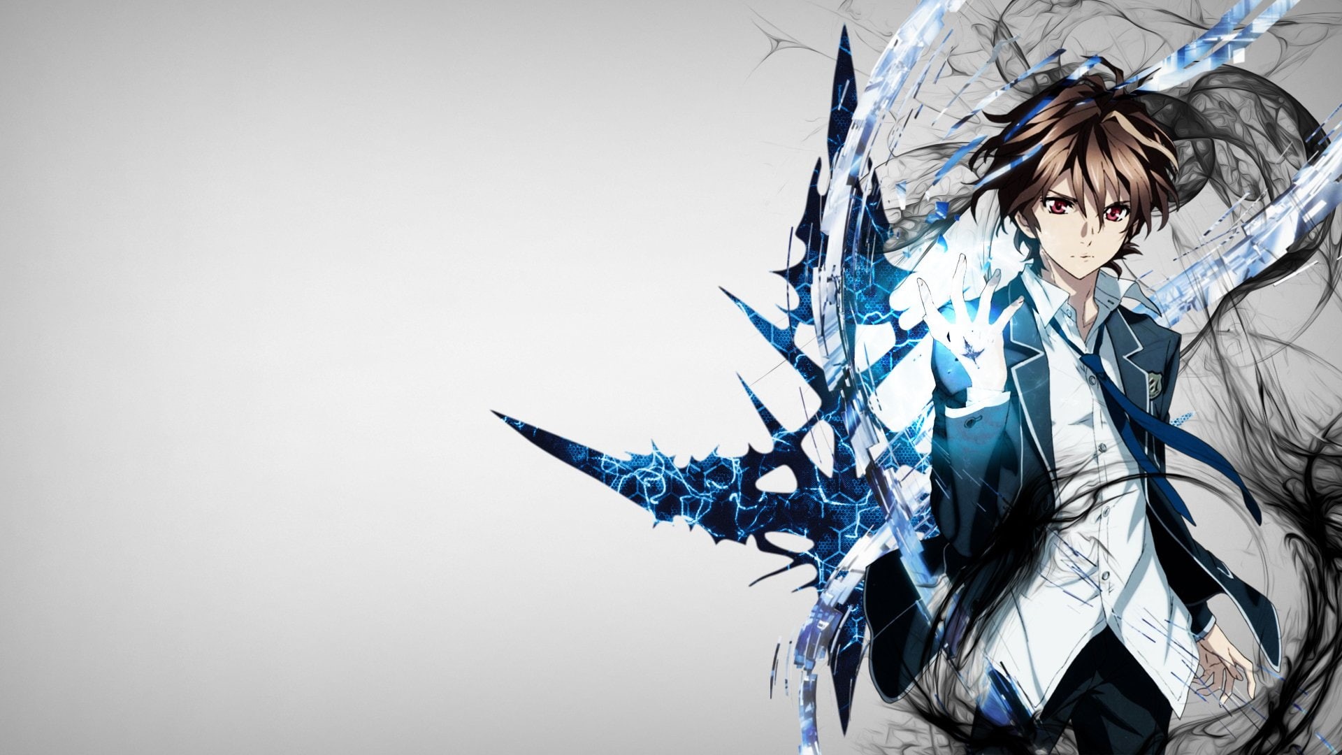 simple background, red eyes, tie, Guilty Crown, 1080P, anime, HD Wallpaper