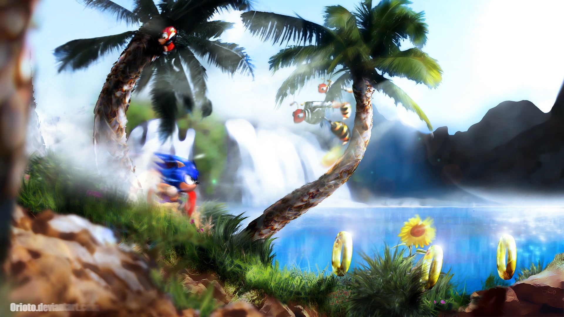 nature, close-up, sky, application, land, day, swimming pool, growth, selective focus, 1080P, plant, Sonic the Hedgehog, video games, digital art, leaf, HD Wallpaper