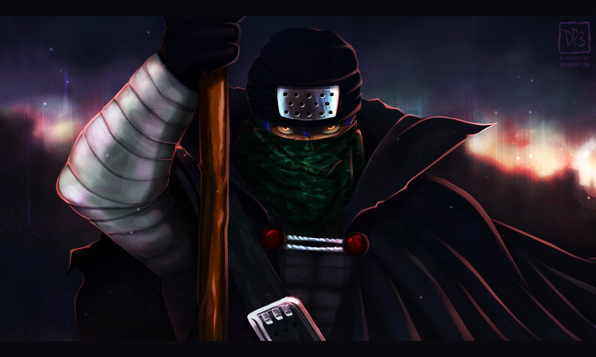 sport, men, front view, Mystogan (Fairy Tail), 1080P, security, character, obscured face, mask, holding, young men, waist up, night, headwear, helmet, HD Wallpaper