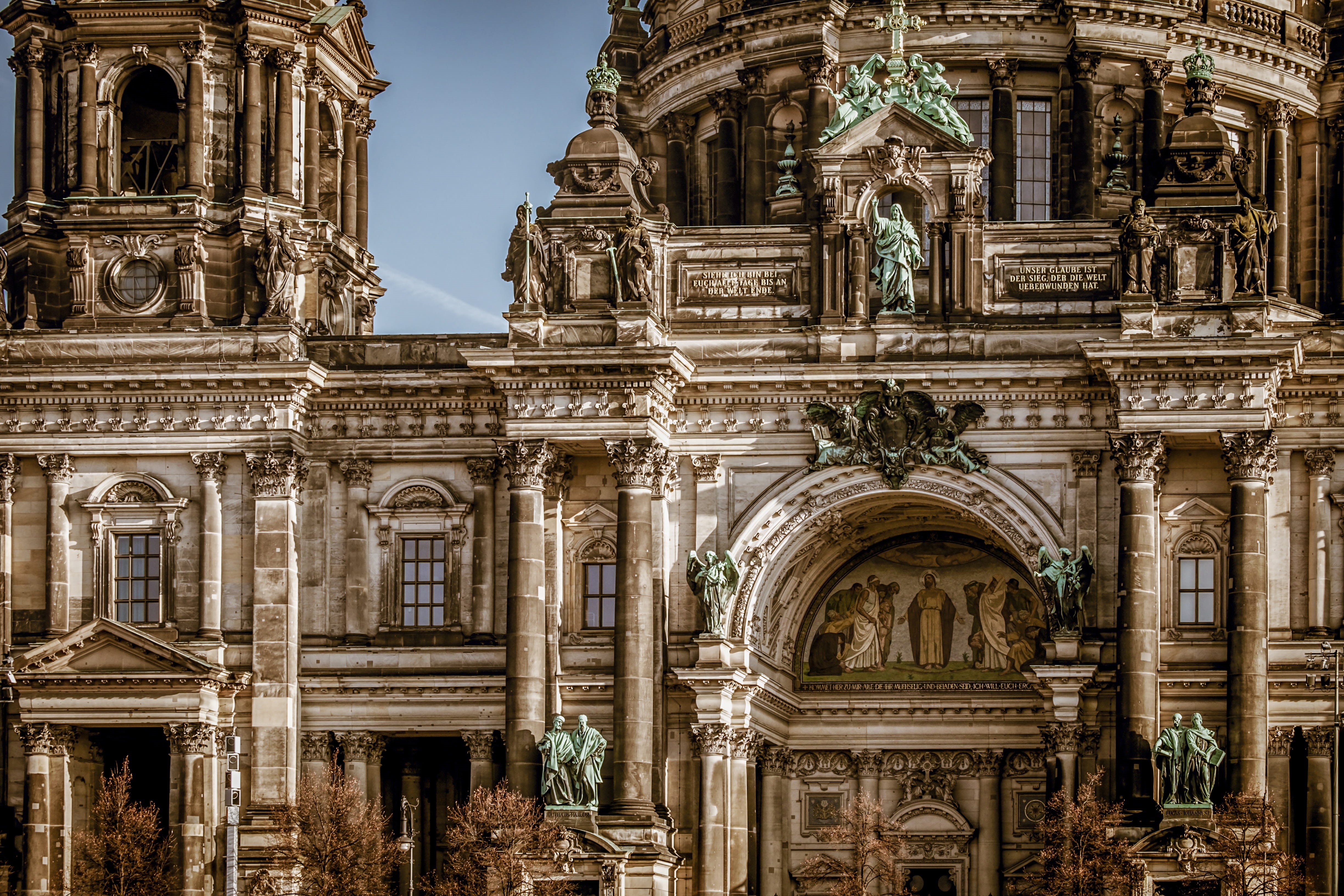 historically, sculpture, spirituality, carving, the past, berlin, dom, facade, architectural column, building, ancient civilization, religion, day, tourist attraction, HD Wallpaper