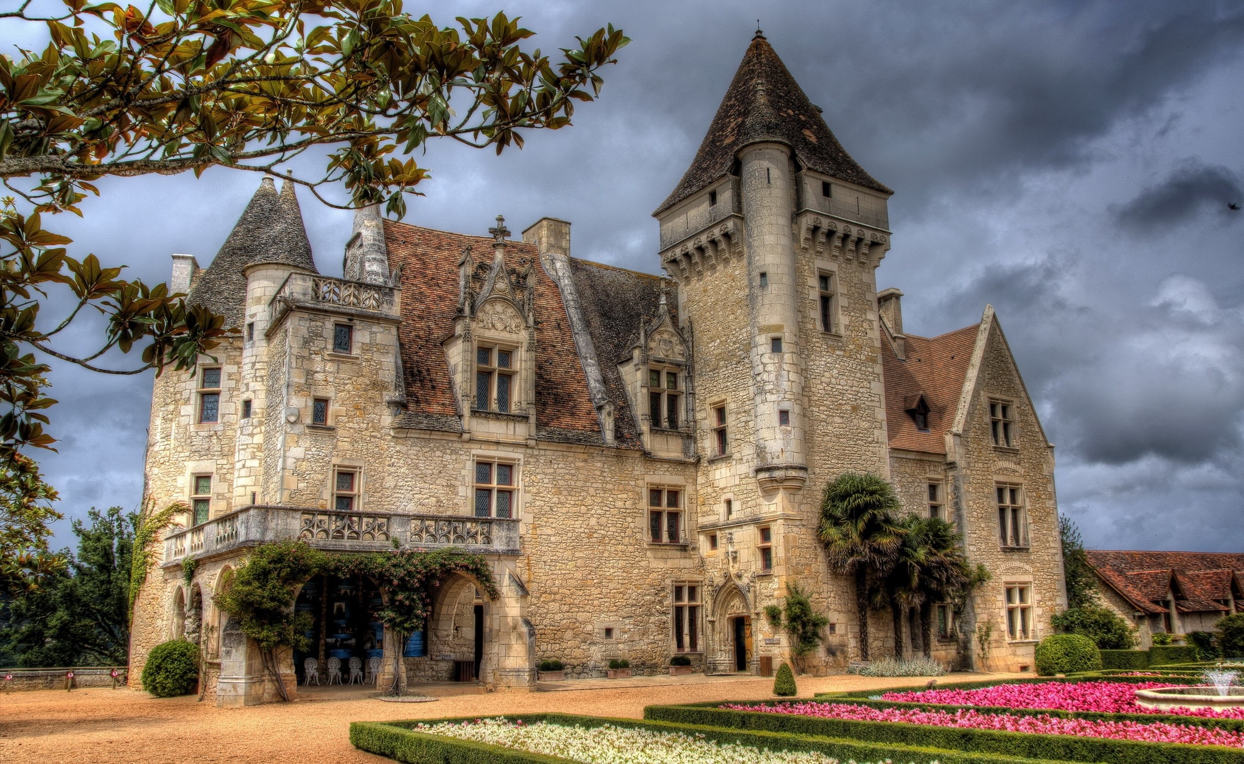 grass, mansion, travel destinations, architecture, history, chateau, tower, building, building exterior, religion, tree, des, built structure, no people, HD Wallpaper