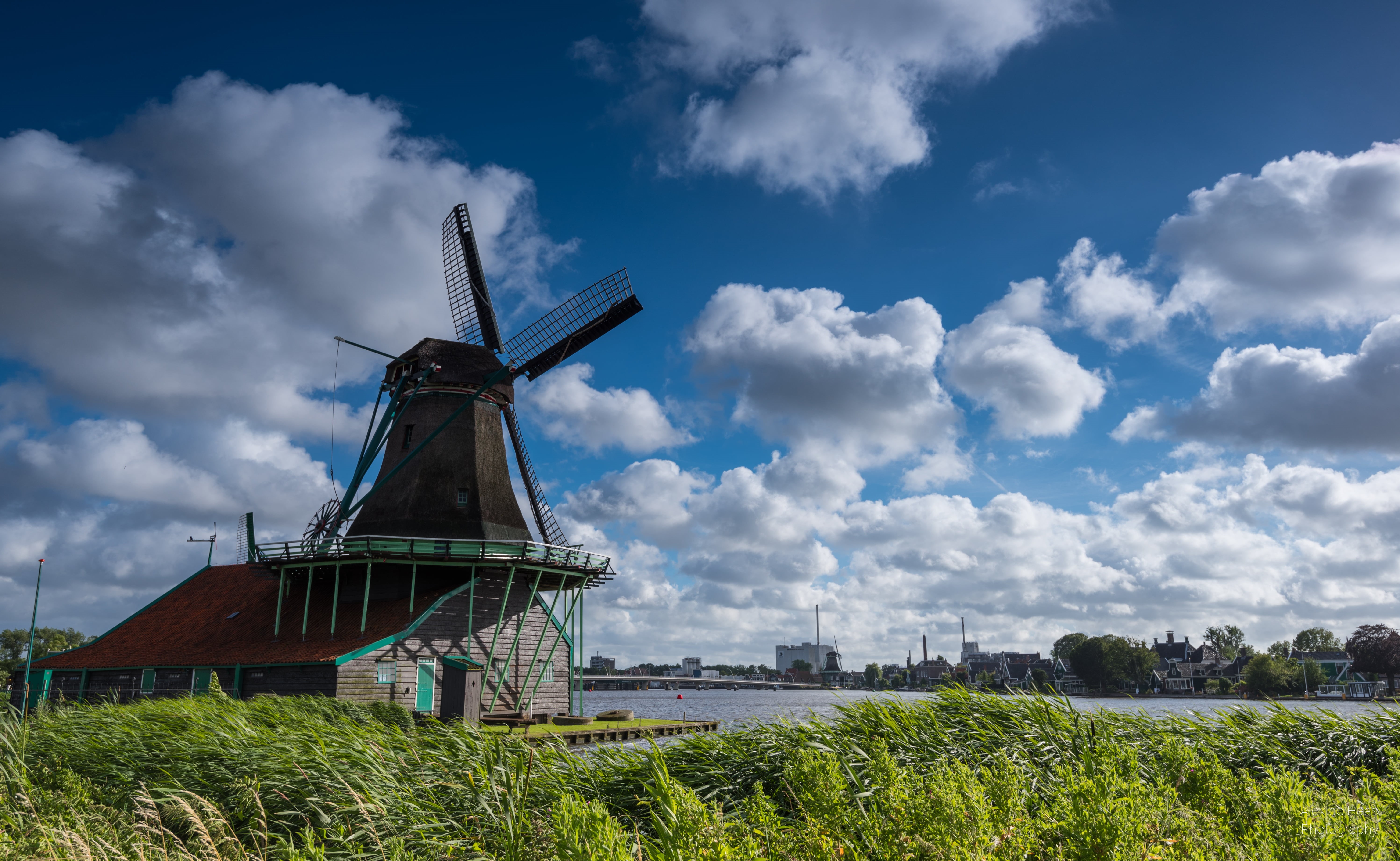 landscape, Netherlands, 5K, Zaanse Schans, Noord-Holland, history, old-fashioned, sky, mills, water, Hollands, thou shalt not, mill, kinderdijk, white, HD Wallpaper