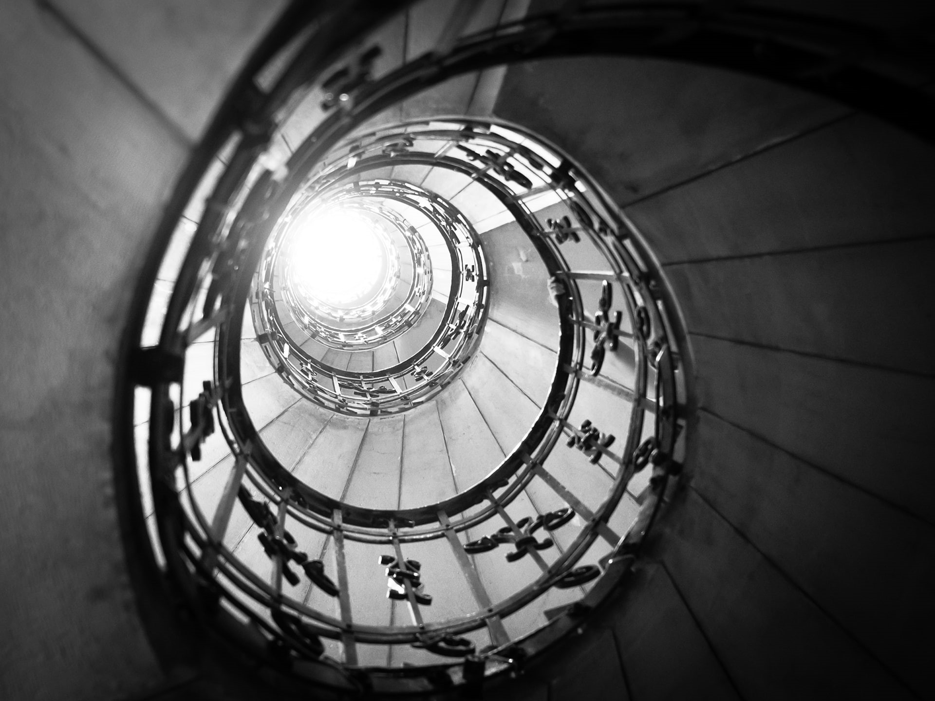 1080P, hd, architecture, stairs, bw, light, staircase, spiral, HD Wallpaper