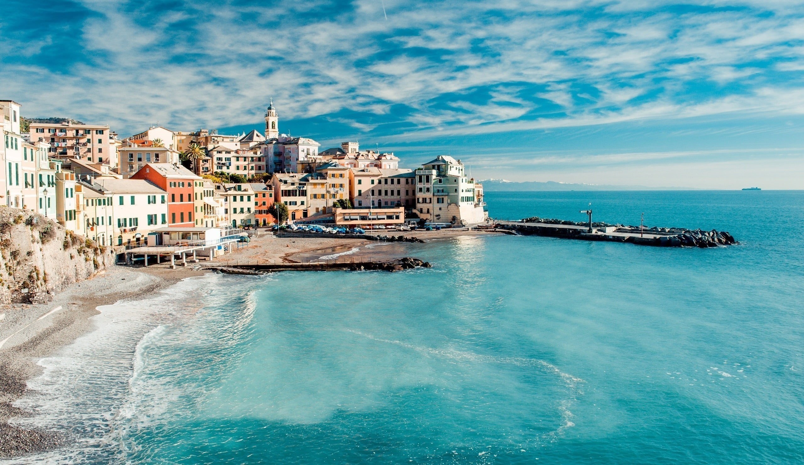outdoors, beach, cloud - sky, transportation, 2K, city, Italy, water, mode of transportation, no people, building exterior, architecture, travel, nature, HD Wallpaper