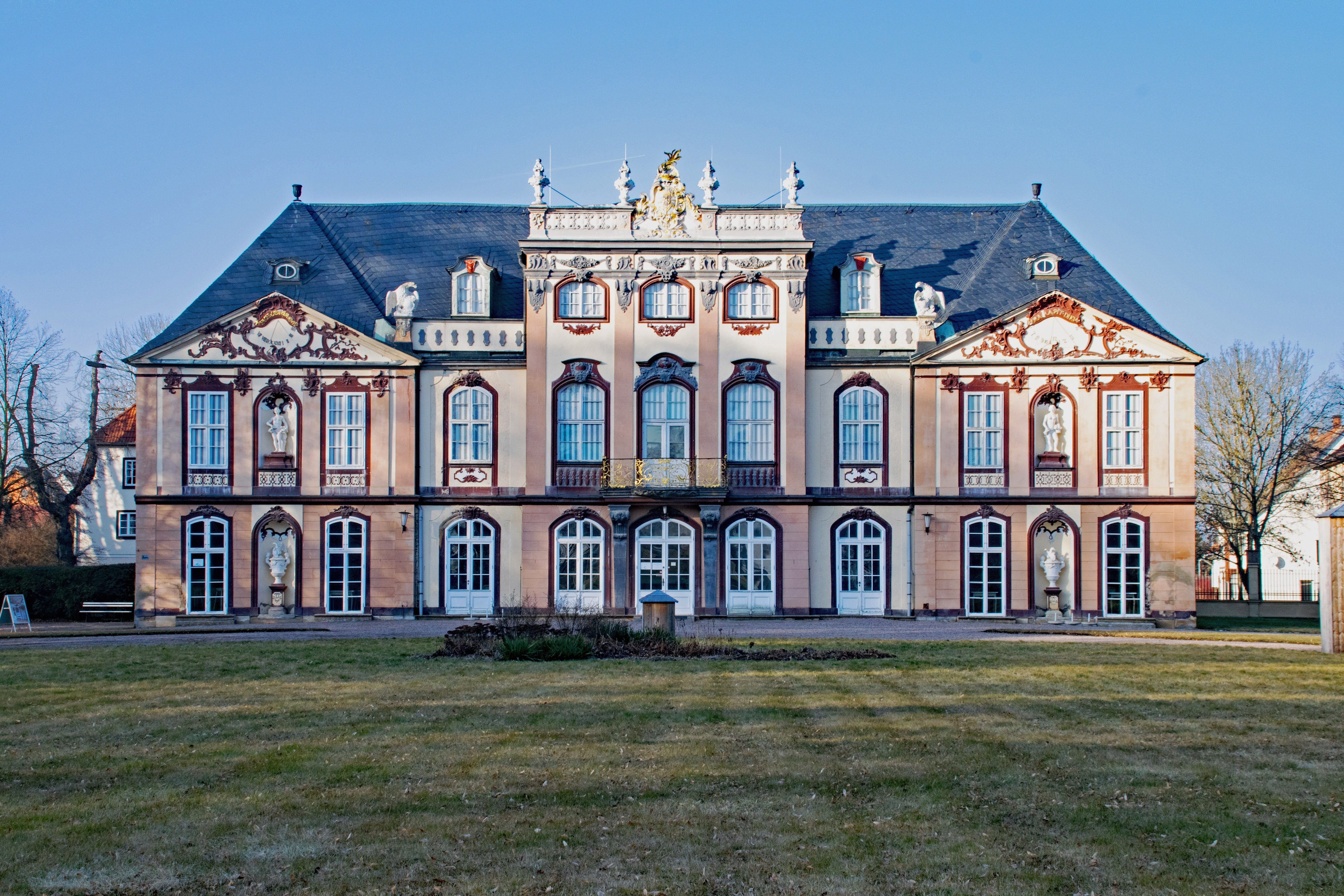 thuringia germany, house, baroque, building exterior, grass, luxury, mansion, places of interest, building, lawn, facade, home, culture, architecture, Castle, HD Wallpaper