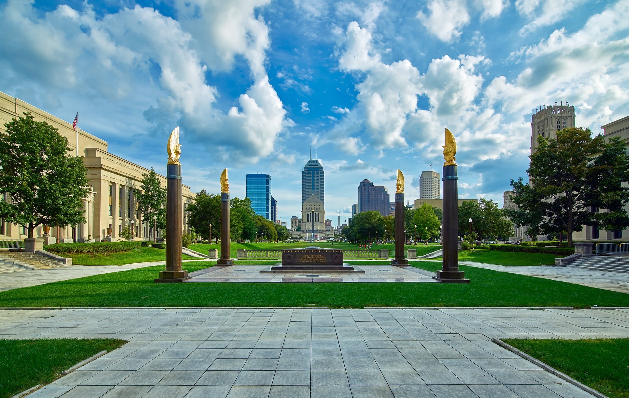 skyscraper, the past, clouds, obelisk, day, urban, architecture, office building exterior, city, indiana, indianapolis, no people, daytime, built structure, HD Wallpaper
