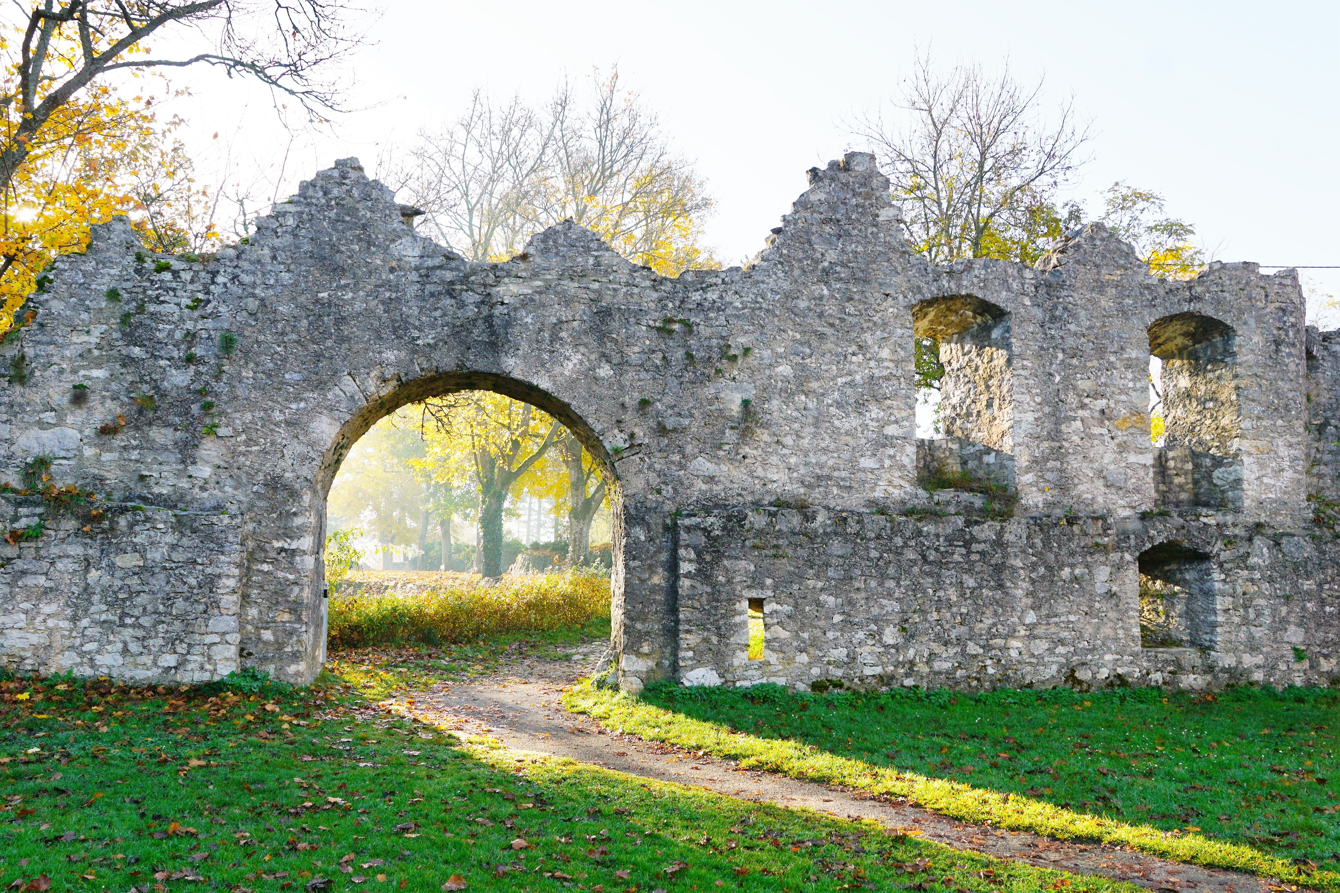 honing mountain, architecture, building exterior, old ruin, stone, goal, building, ruined, 5K, outdoors, park, sky, nature, ruin, arch, input, abbey, historically, HD Wallpaper